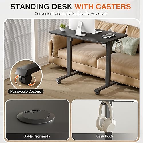 Vista 55 de Furmax Escritorio eléctrico de pie, escritorio ajustable de altura de 55 x 24 pulgadas con ruedas extraíbles, escritorio para computadora de oficina