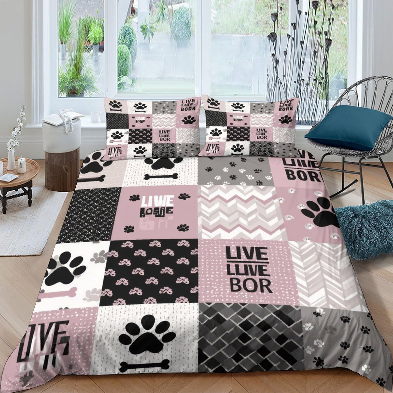 Ctjqhvkz Style-2 3D Printed Pink Patchwork Paw Fitted Sheet Microfiber Soft Non-Slip Bed Cover For Bedroom Dorm Room Decor Single（135X200cm）