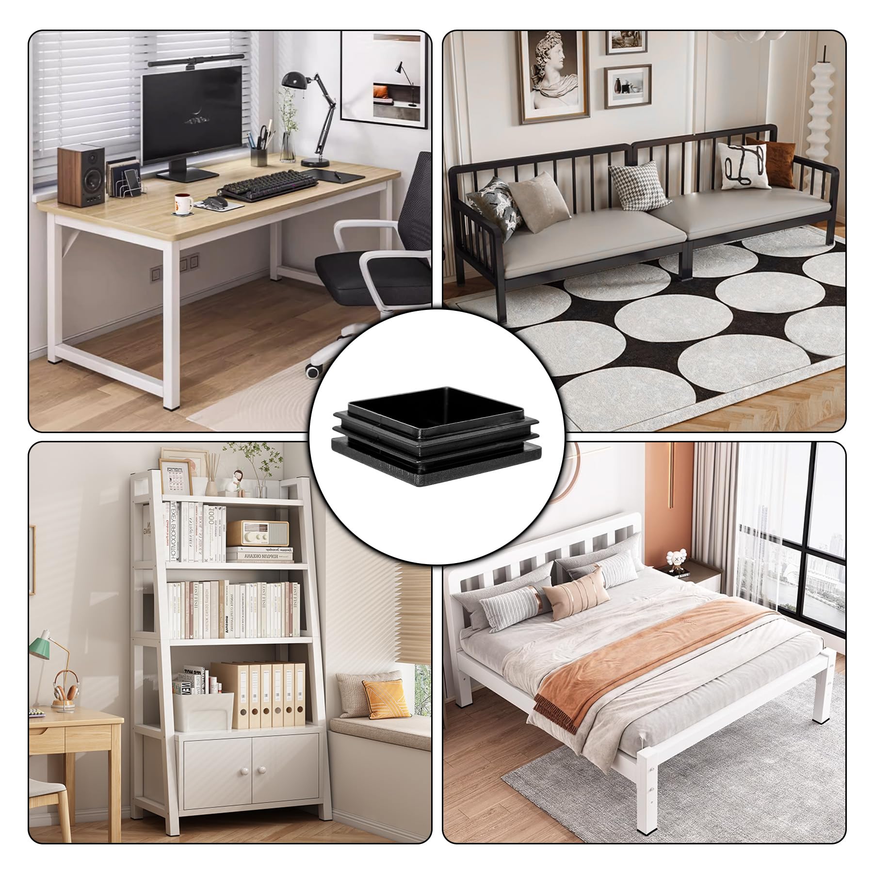 Tappi lamellari quadrati 50 x 50 mm, per tubi quadri, 12 tappi terminali in plastica, per profili in alluminio, sedie e scaffali, nero