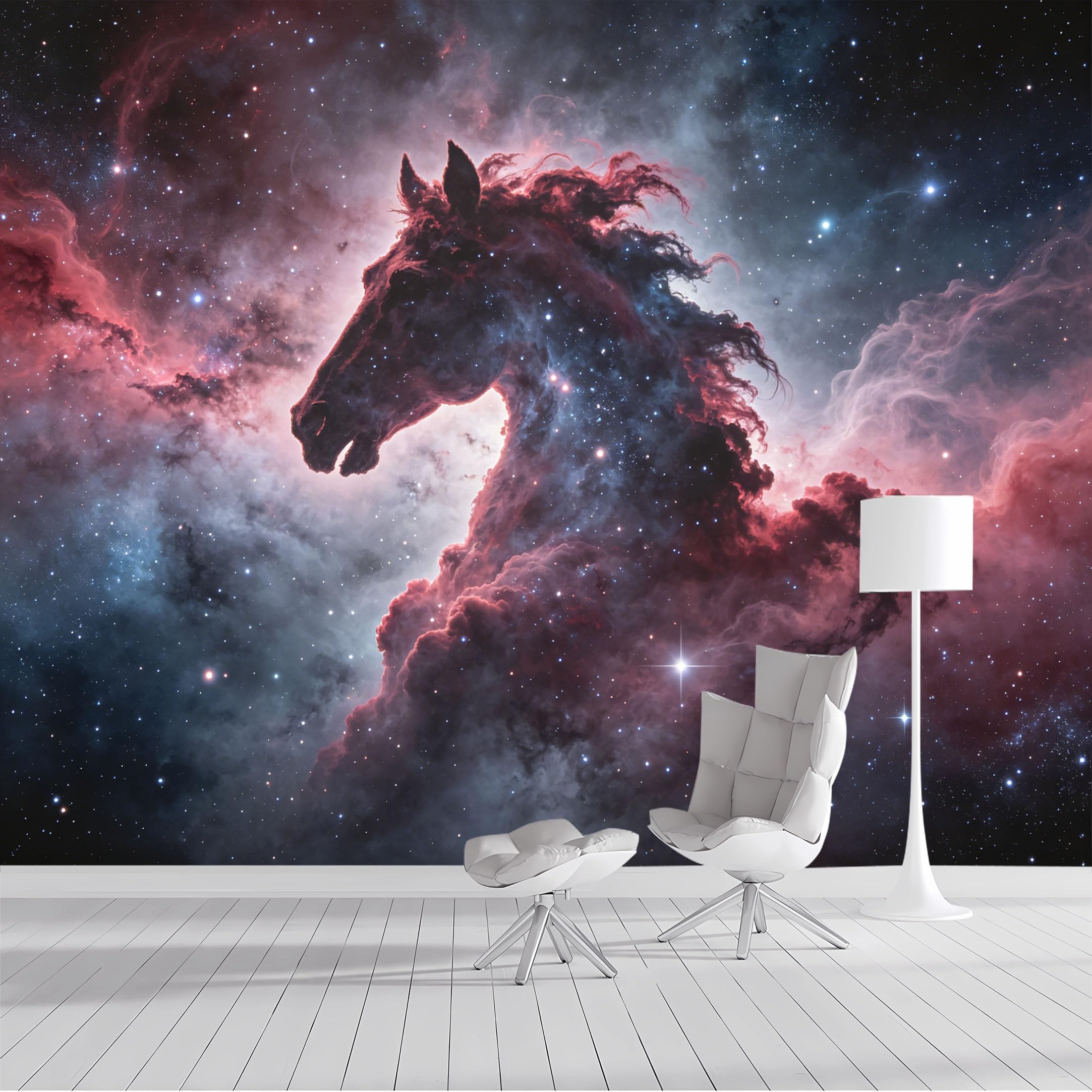 Custom Size Wall Mural Celestial Horse Nebula Galaxy Abstract Art Watercolor SelfAdhesive Wall Fabric Removable Peel and Stick Wallpaper Wall Decor for Living Room Bedroom Bathroom