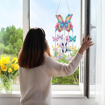 DIY ウィンドチャイム ペンダント スプリング 3D ダイヤモンド アート 絵画 吊り下げオーナメント 両面 ダイヤモンド サンキャッチャー 窓 家 裏庭 庭 壁 ドア 装飾 Butterfly03