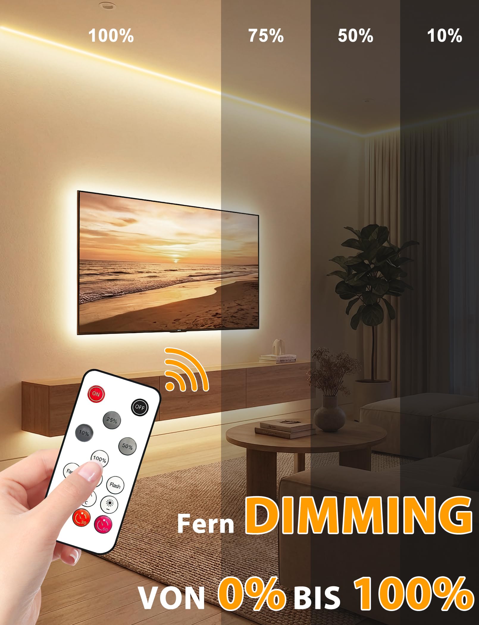 Lamomo Striscia LED COB, luce bianca naturale, dimmerabile, 6 m, con telecomando, 4000 K, autoadesiva, impermeabile, larghezza 10 mm, striscia luminosa flessibile in silicone per interni e armadi