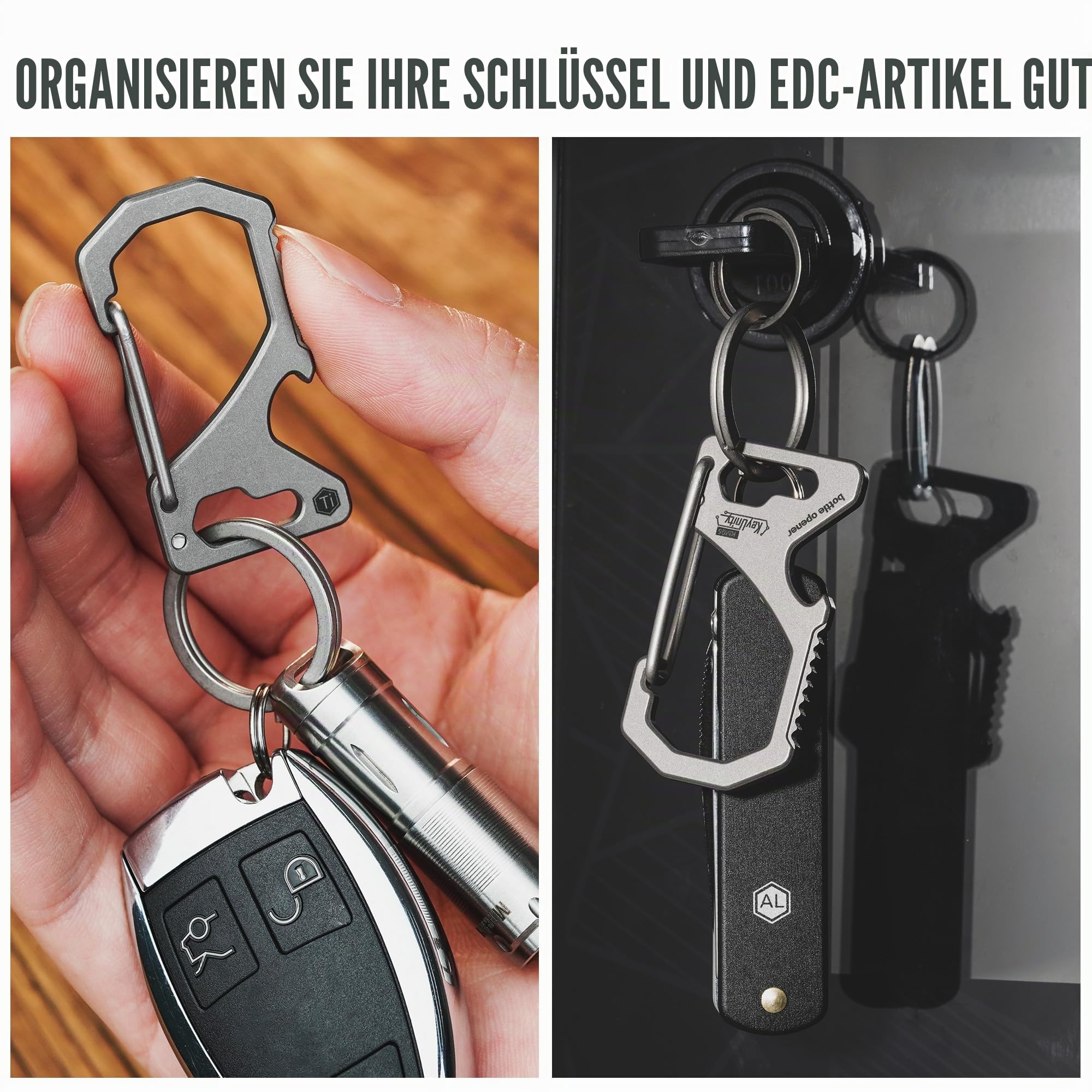 KeyUnity Titan Schlüsselanhänger Karabiner, Schnellverschluss Schlüsselring Zubehör, Klein Taschenclip Keychain für Damen und Herren, EDC Schlüsselhalter für Auto Motorrad