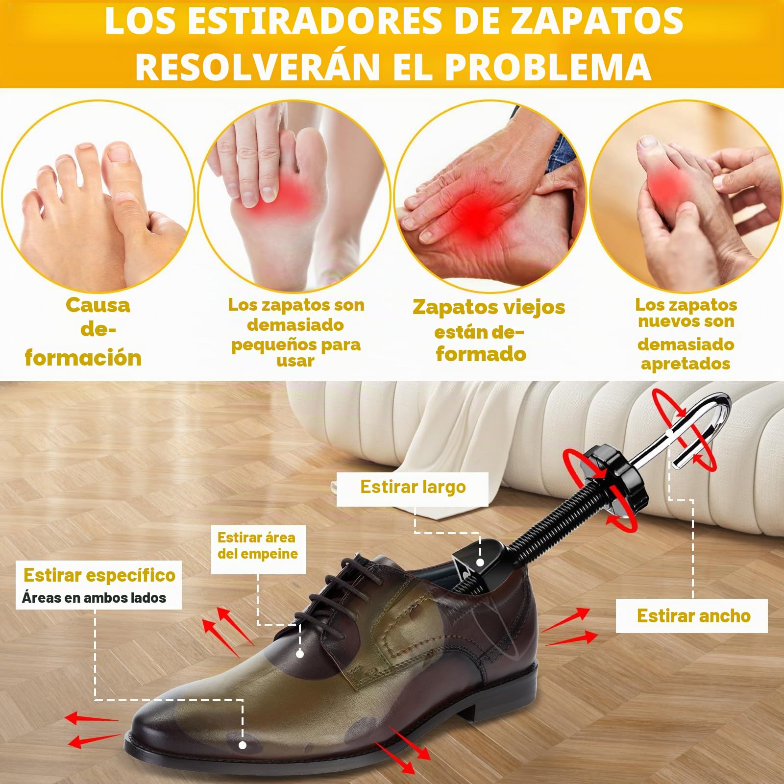 Ensanchador de Zapatos Hombre, Horma Ajustable para Deportivas, 1 Par