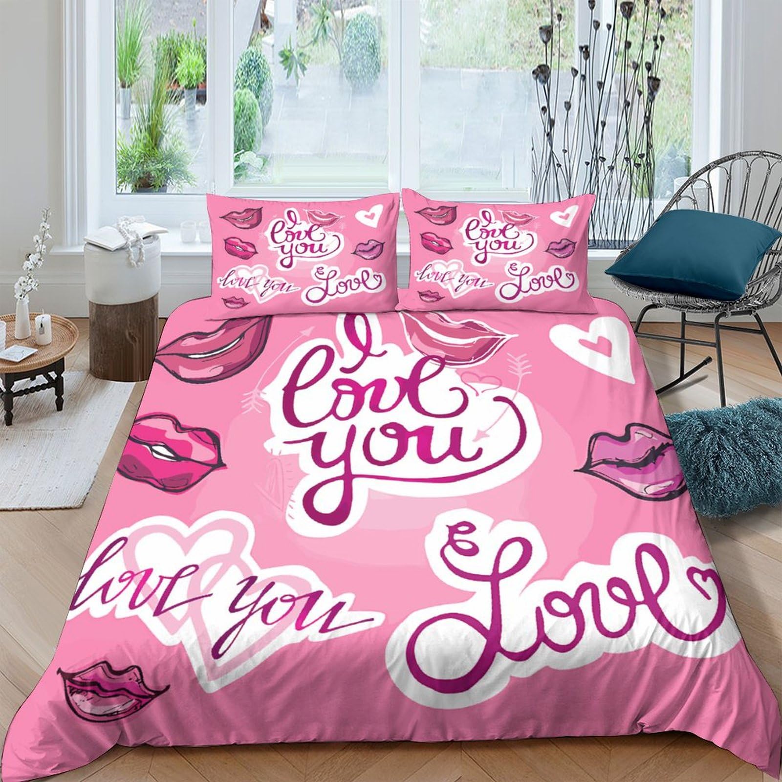 Housse de couette 200x200cm lèvres 3D facile à enfiler avec son zip