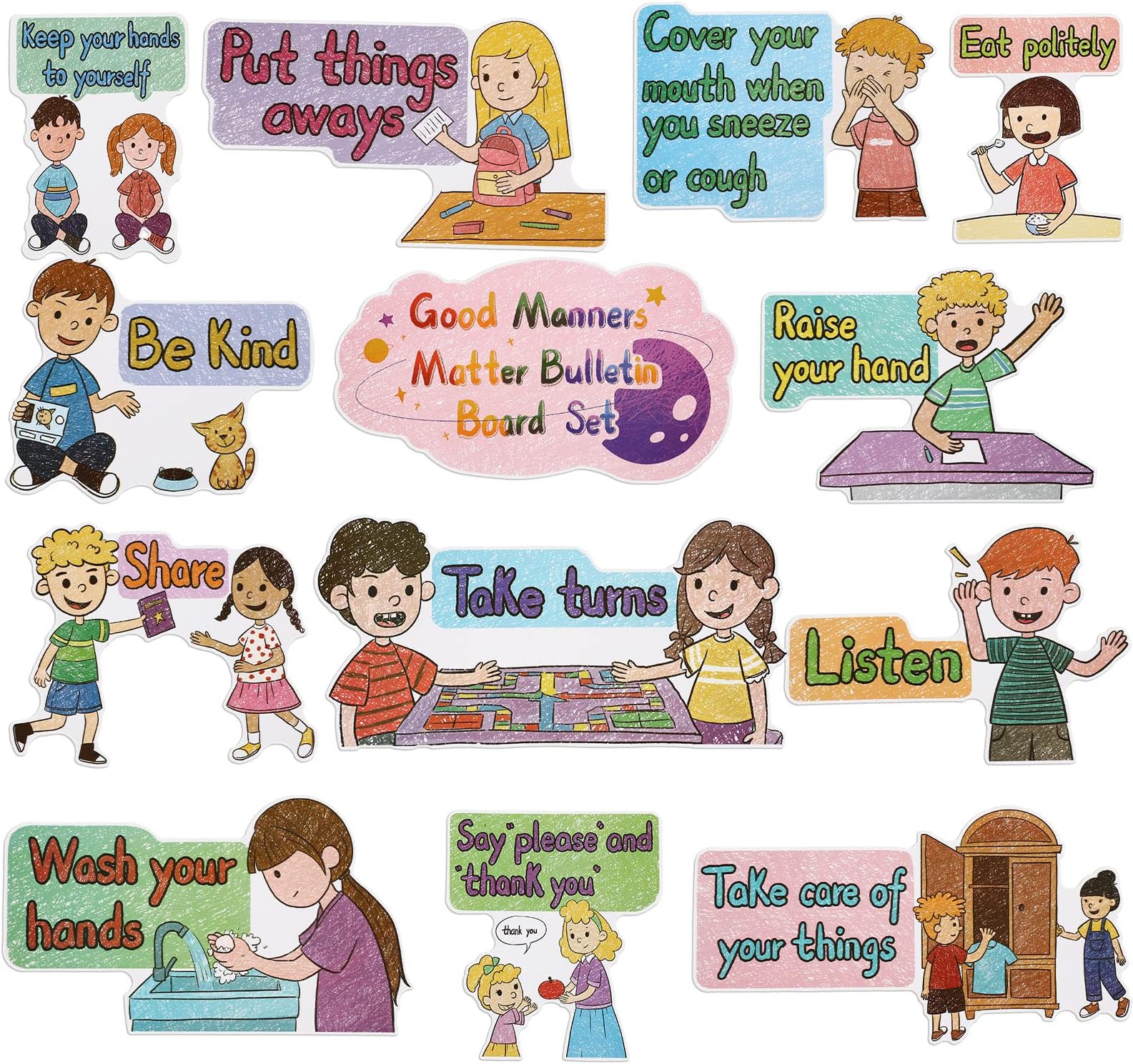 Geyee Classroom Rules Educational Posters for Kindergarten Preschool, Pack of 13