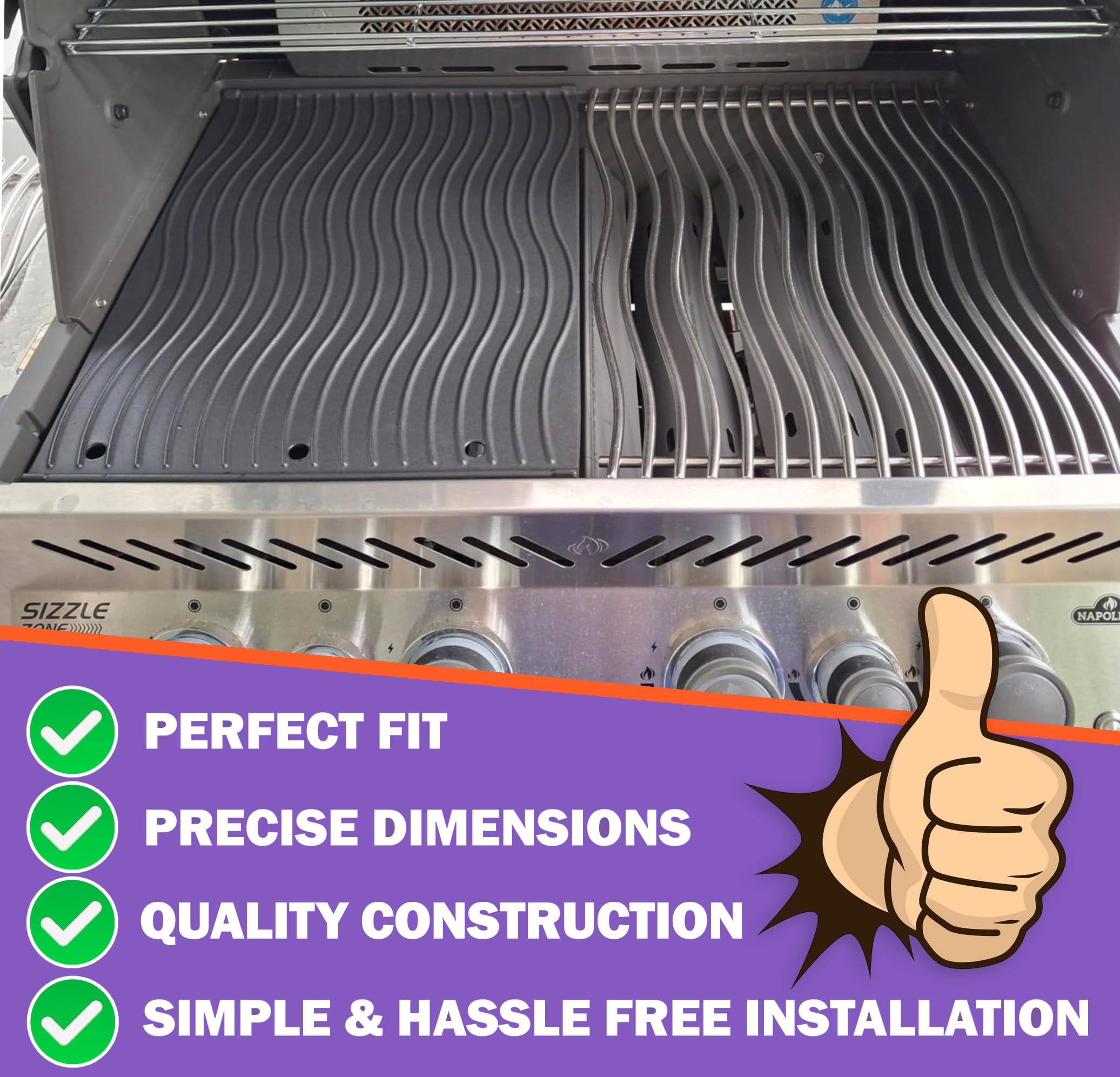 Wendbare Gusseisen-Grillplatte für Napoleon Prestige PRO 500 Series BBQ Grillzubehör, emaillierte Grillplatte