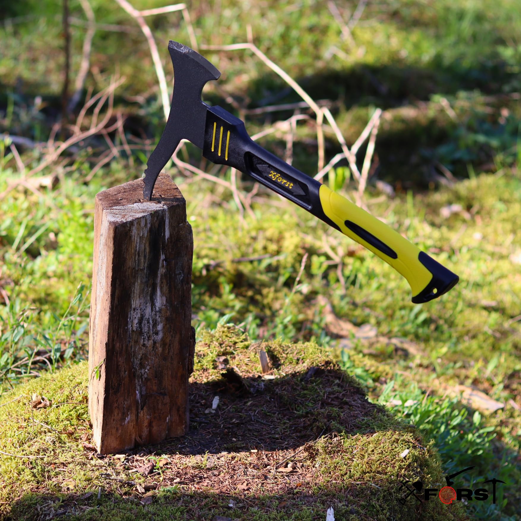 Xforst Sapie à Main 46 cm Bûcheron avec Lame de Coupe – Sappie Forestier Manche Fibre Verre Gommé, Tête Acier Carbone Forgé Dentelée, Œillet de Suspension pour Bûches & Branches – X-DB36