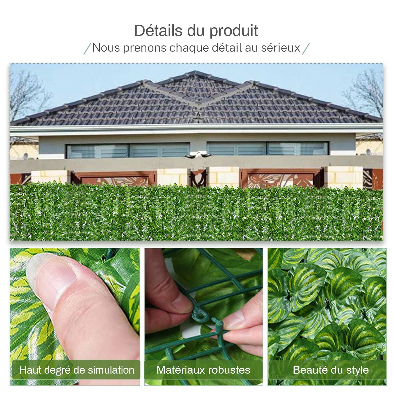 Recinzione di edera artificiale, 5 m x 1 m, verde, rotolo di siepe da parete con lacci in nylon, protezione dallo scolorimento UV, decorazione per