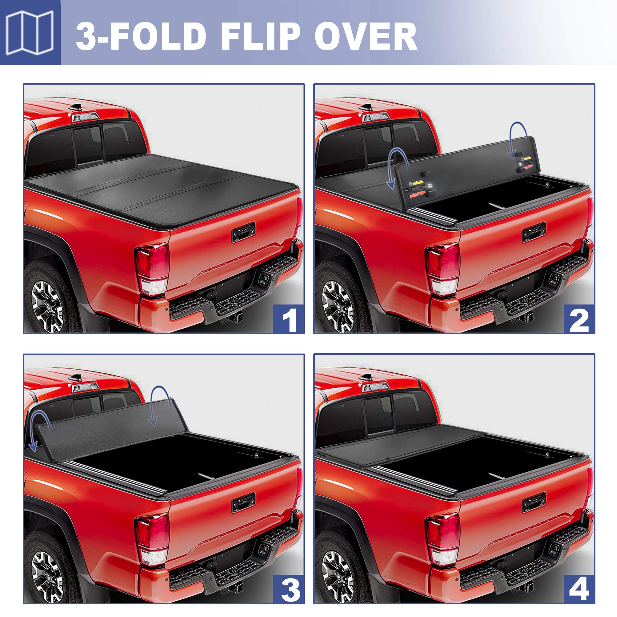 MOSTPLUS TriFold Hard Truck Bed Tonneau Cover On Top Compatible for