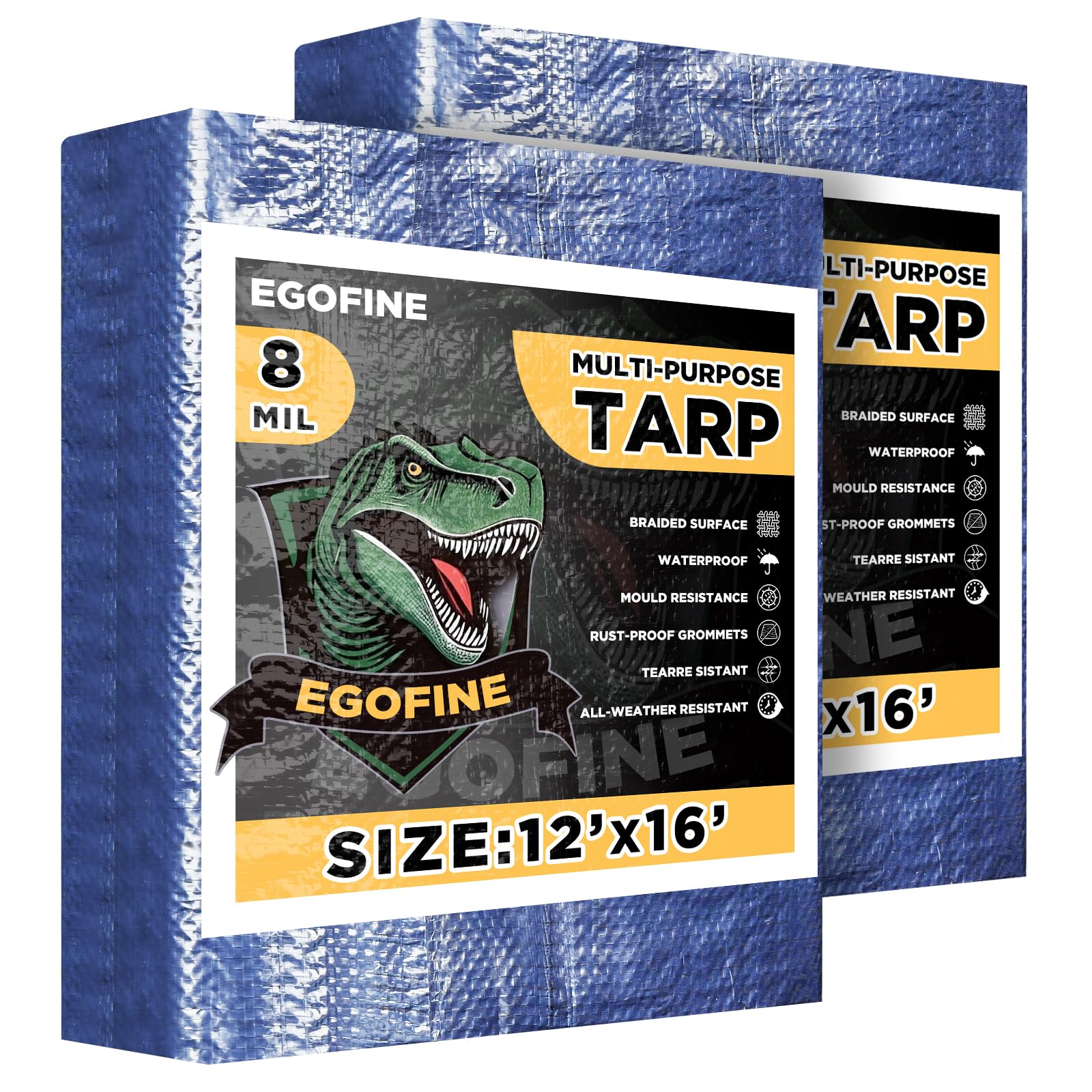 Tarpaulin 4x5m, 2 Pack Tarpaulin Waterproof Heavy Duty, Large Camping Cover Sheet with Metal Grommets, Multipurpose Groundsheet with UV Protection, Weatherproof & Frost-Resistant,8 Mil,Blue