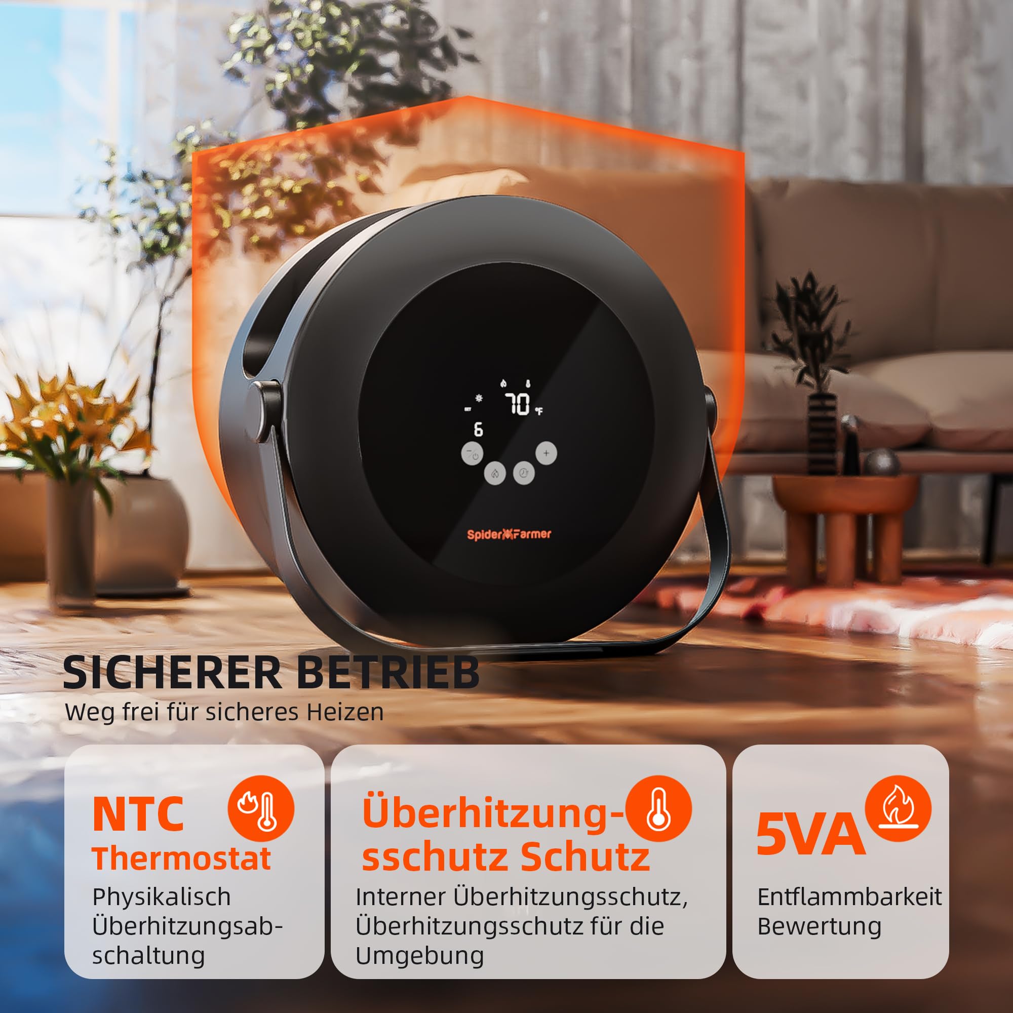Spider Farmer Chauffage, Chauffage Portable 540w Avec ContrôLe Intelligent De La TempéRature, 4 Modes Et Minuterie 24 Heures, Chauffage Ptc à 10 Niveaux Et Tuyau D'Extension Pour Les Chambres à Couche