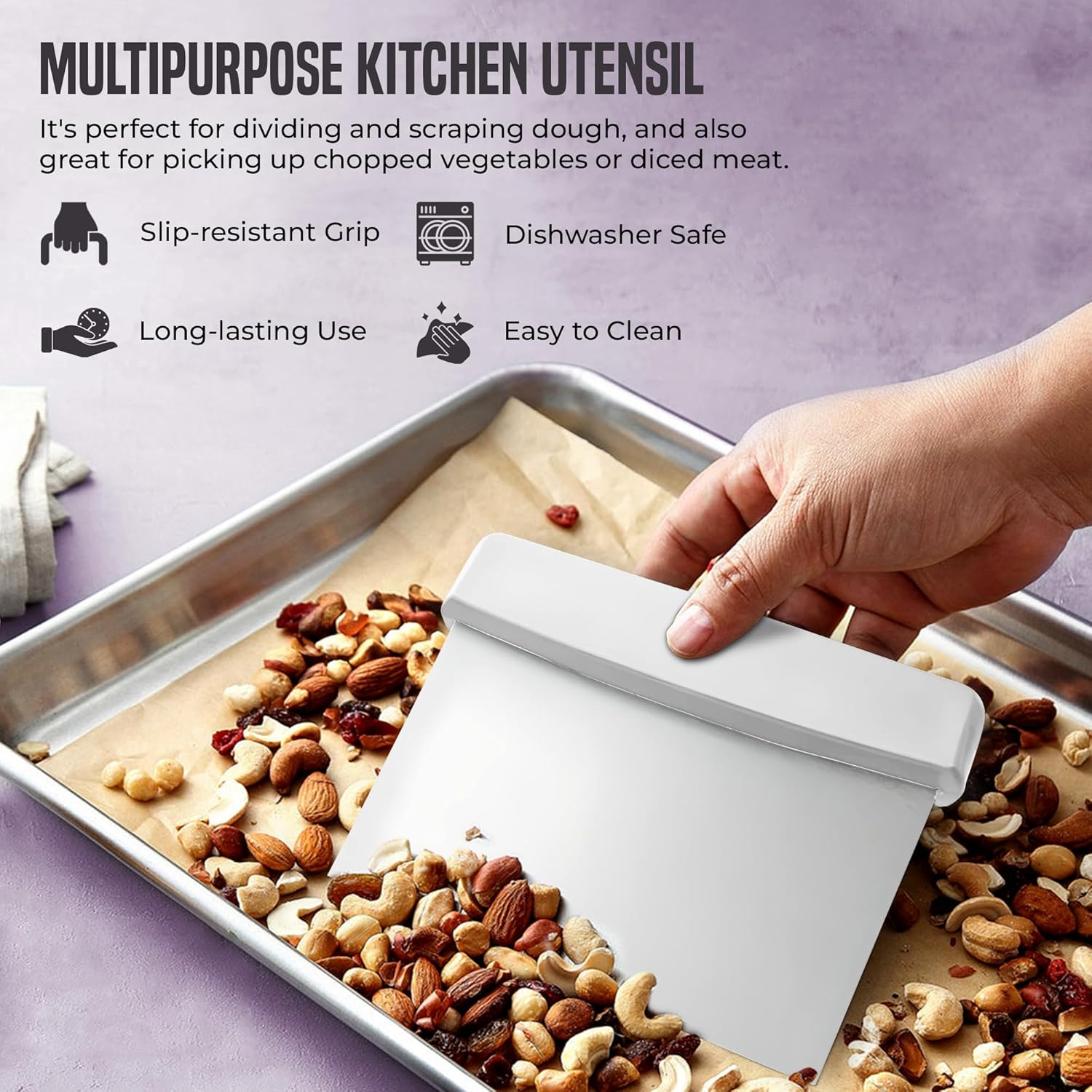 OCS Parts 6-Pack 6" Stainless Steel Dough Cutter and Bench Scraper | White Handle | Cutter for Pizza Dough, Bread, and Pastry Dough | Multipurpose Kitchen Utensil