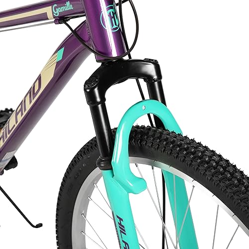 Miniatura 14 de HILAND - Bicicleta de montaña de 20 pulgadas y 26 pulgadas para mujeres y niñas, horquilla de suspensión con bloqueo, marco de aluminio, bicicleta