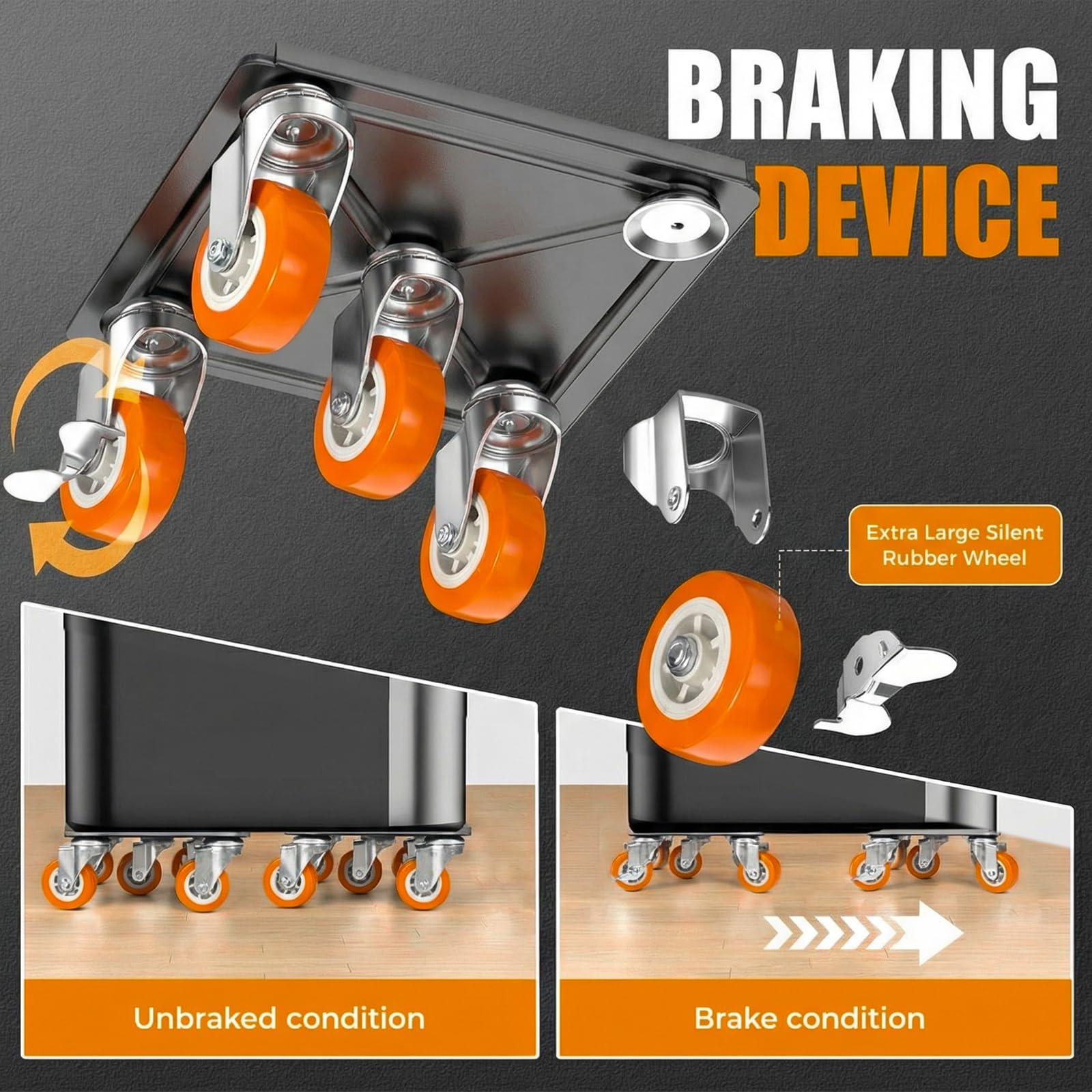 Kit Sollevatore Mobili, Spostare Mobili Pesanti, Kit Spostamento Mobili con Funzione di Parcheggio, Carico 1500 kg, con 5 Ruote Girevoli 360° per Spostamento Facile dei Mobili (Arancione)