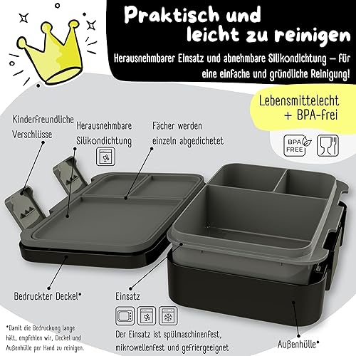 Miniatura 6 de BEARFOOT Lonchera infantil con compartimentos, compacta y ligera, a prueba de fugas, sin BPA, apta para lavavajillas y microondas, diseño dibujado a