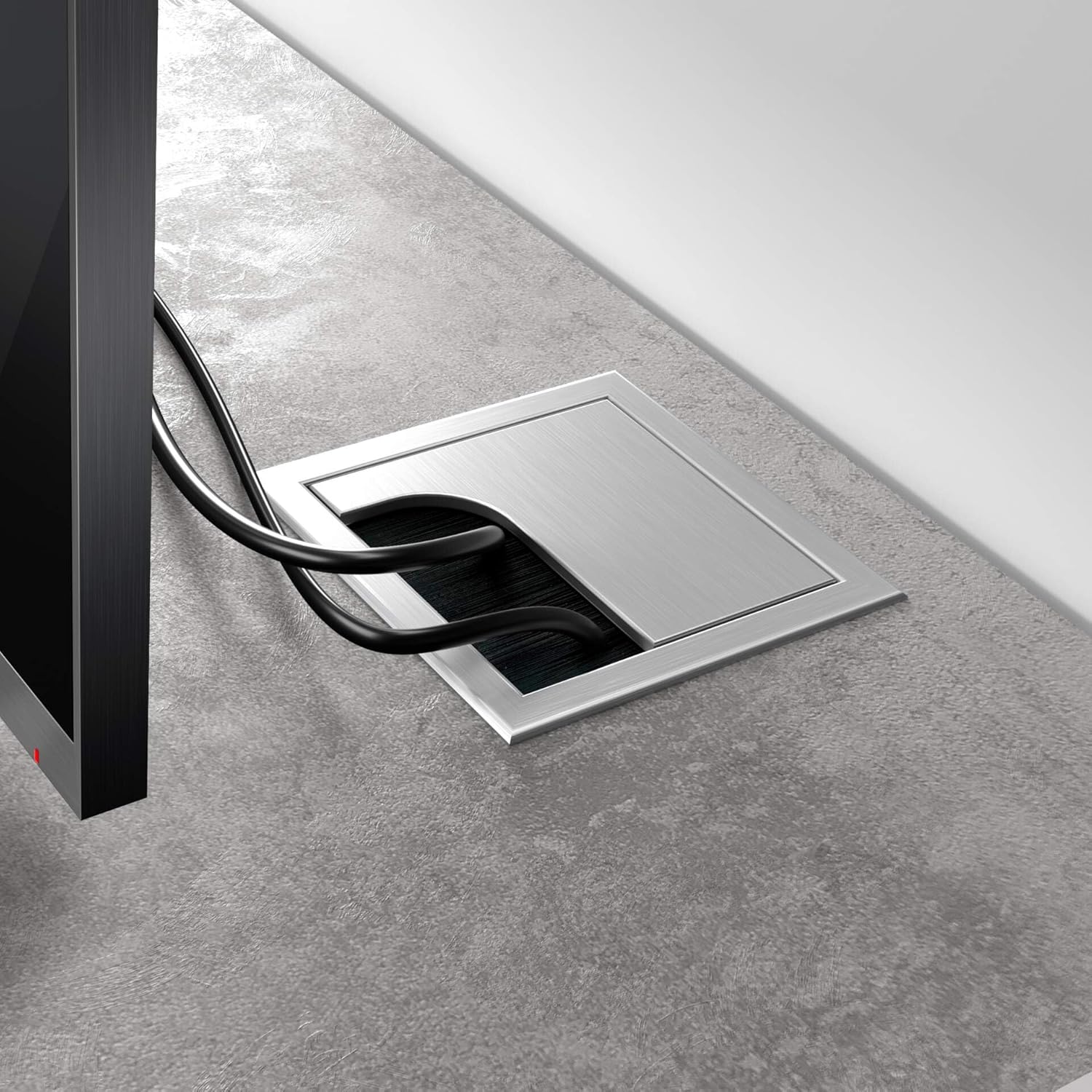 Mobili Fiver, Rachele TV Stand, Concrete Effect, Grey and Ashwood Black, Made in Italy