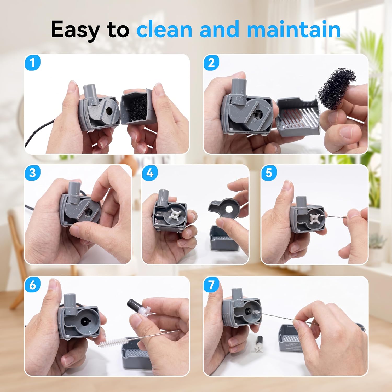 Silent Pet Water Fountain Replacement Pump, DC 5V 100mA with Sponge