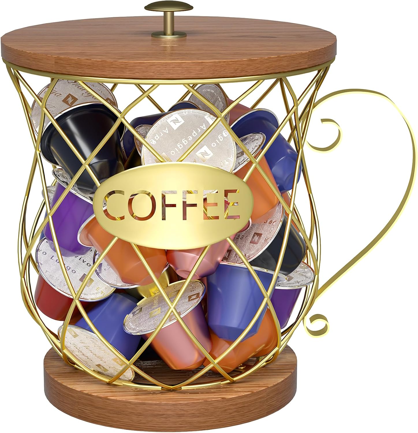Coffee Pod Holder - Large Capacity Gold K Cup Holder Organizer for Counter - Coffee Bar Accessories Decor Station for Pods, Espresso, Capsules, Creamer(Prismatic Grid)