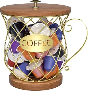 Coffee Pod Holder - Large Capacity Gold K Cup Holder Organizer for Counter - Coffee Bar Accessories Decor Station for Pods, Espresso, Capsules, Creamer(Prismatic Grid)