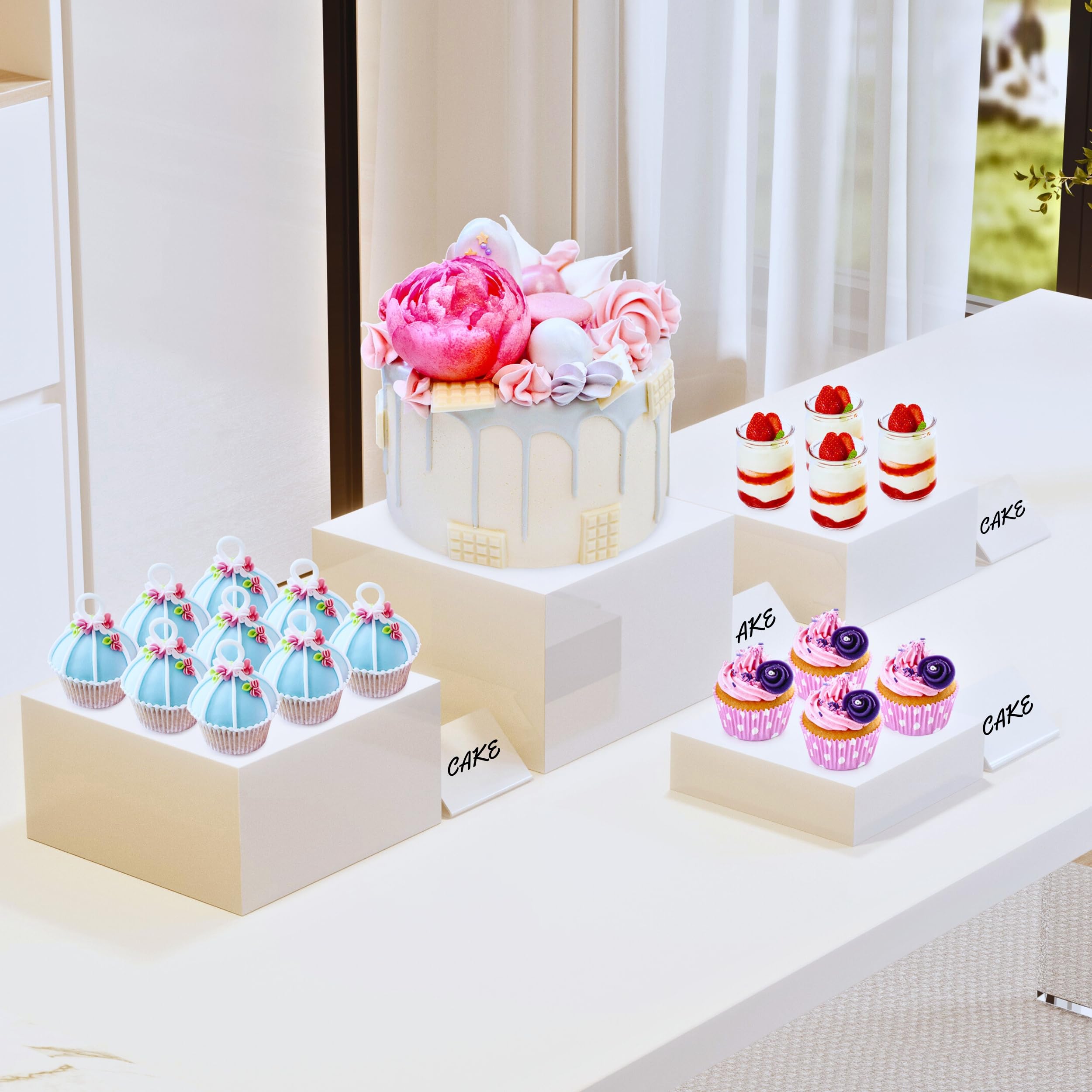Elevadores de buffet grandes de 10 pulgadas con mini carteles, elevadores de mesa, elevadores de buffet y soportes, caja de exhibición de cubos acrílicos para catering, fiesta, bufé,