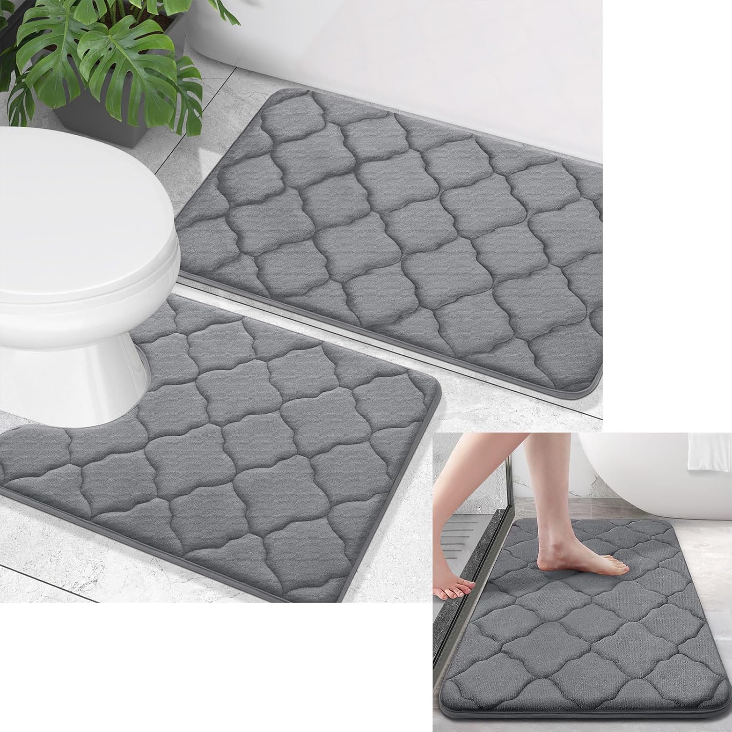OLANLY Memory Foam Bath Rugs and Toilet Rug UShaped, Bath