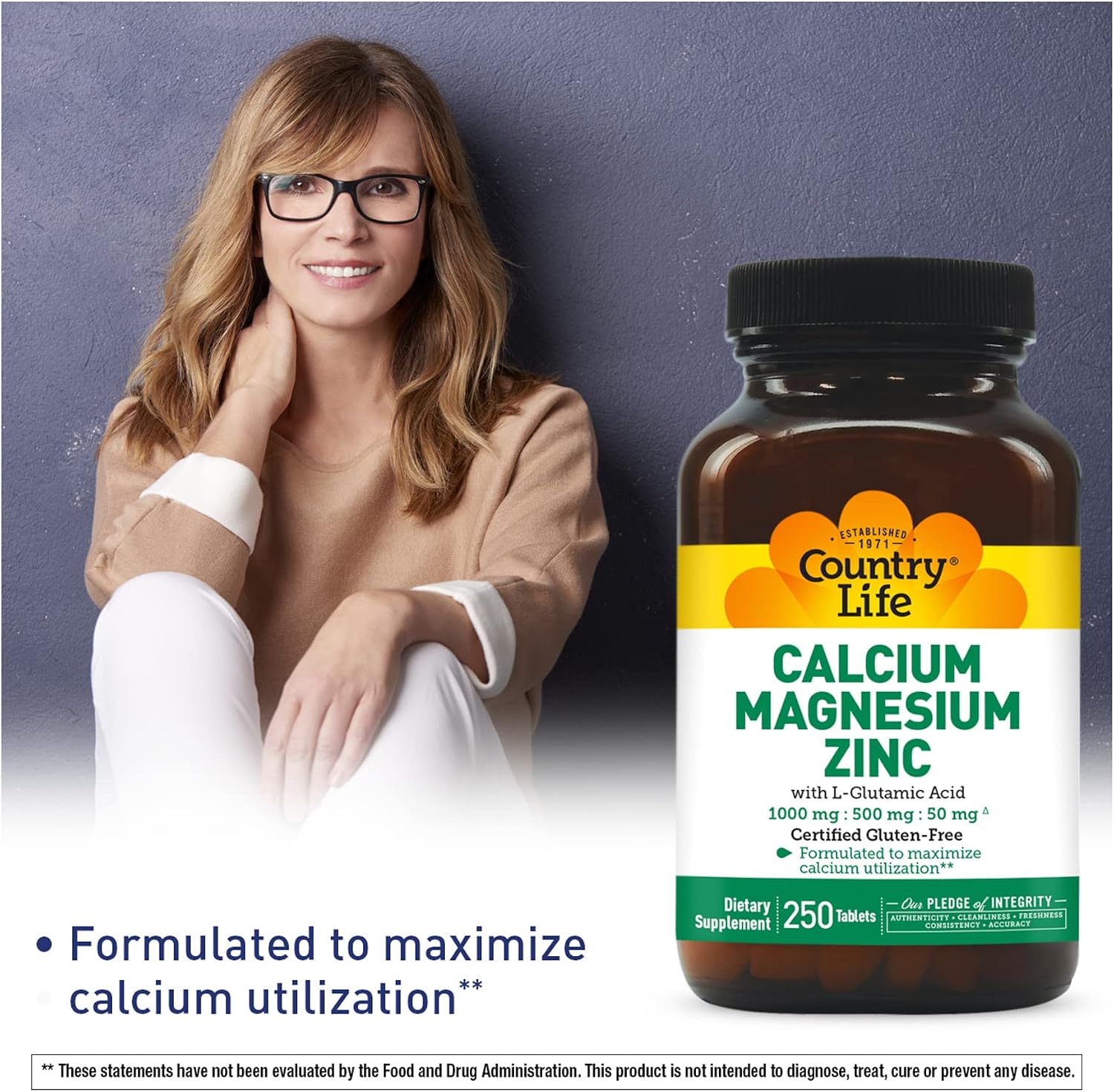 Country Life - Calcium Magnesium Zinc, 100/500/50 mg - 250 Tablets