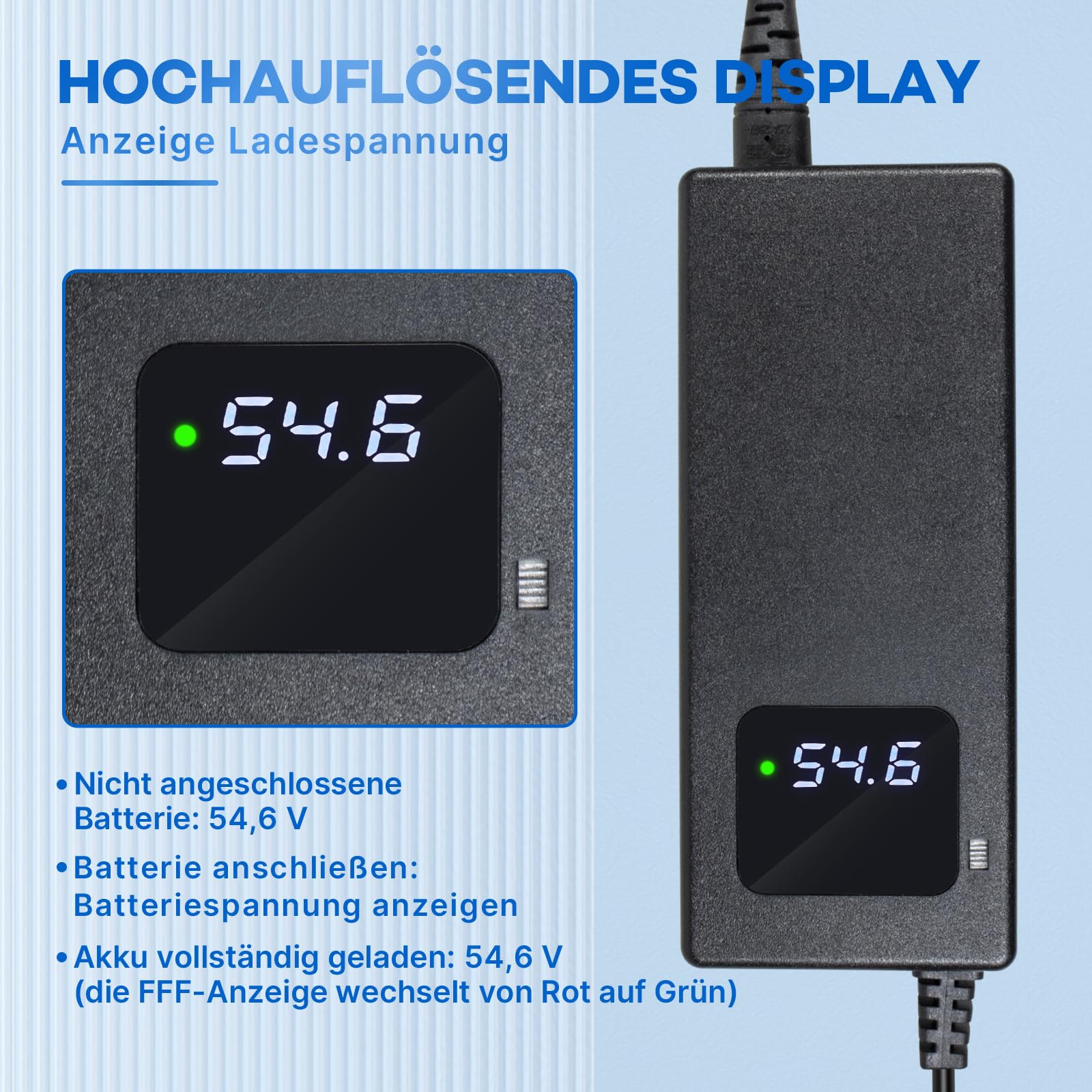 YANGZIDIANYUAN 54,6 V 2 A oplader voor e-bike e-scooter 48 V 13S lithium accu met 3-pins XLR-stekker, 48 V lithium-ion acculader met display ingebouwde ventilator