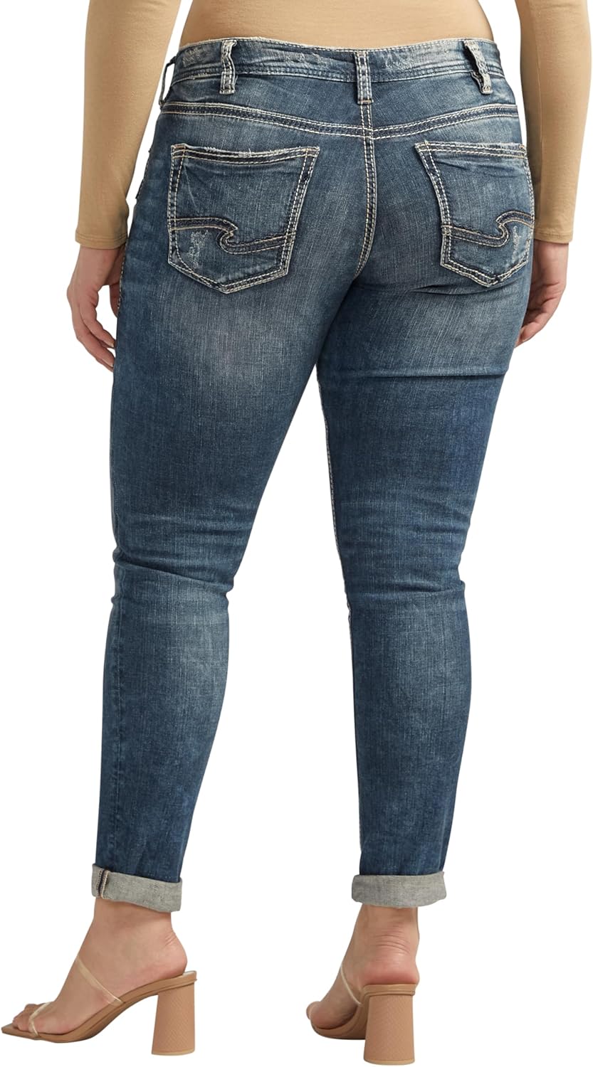Silver Jeans Co. Women's Plus Size Girlfriend Mid Rise Skinny Jeans