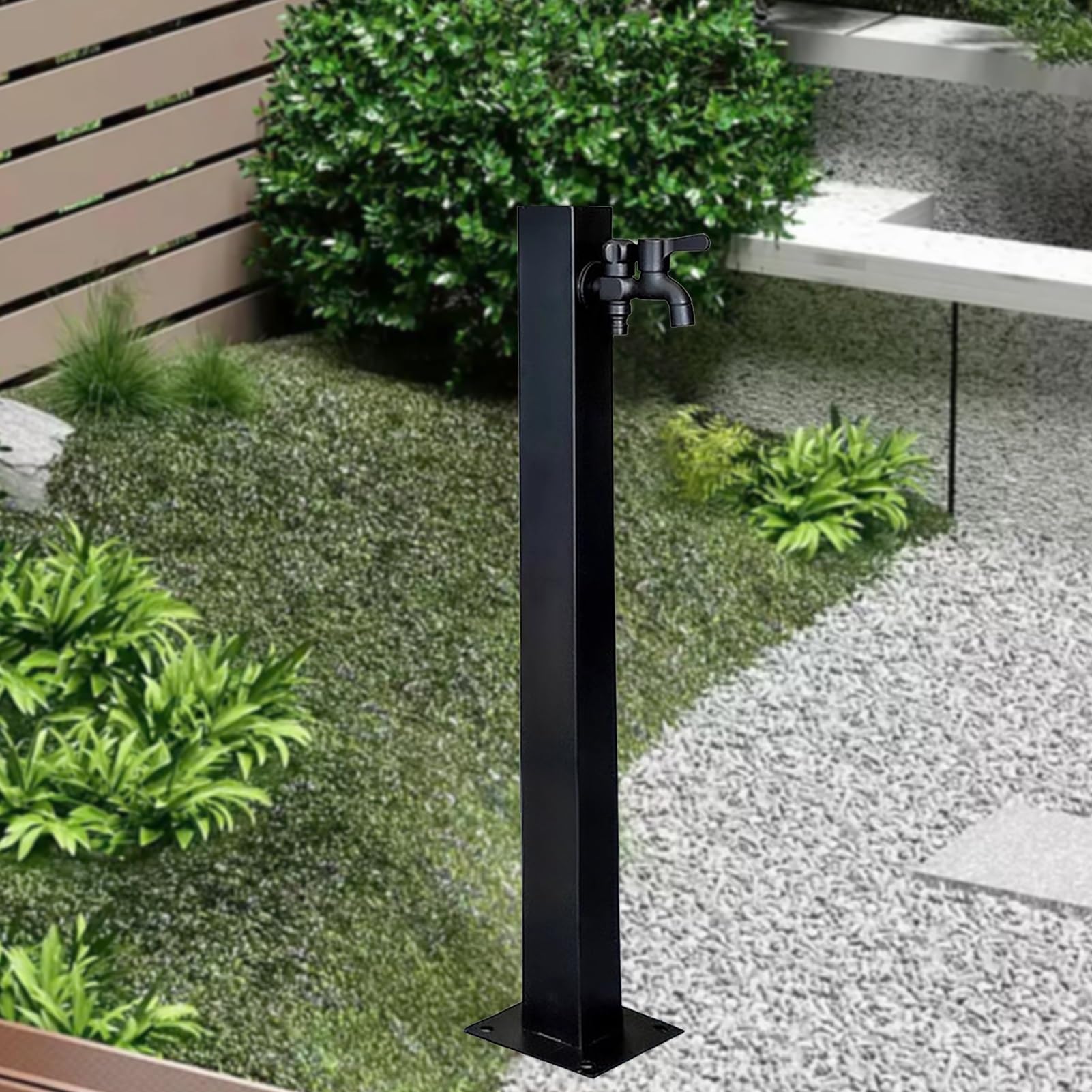 Columna de agua de acero inoxidable para exteriores, soporte para manguera con grifo, fuente e hidrante de jardín, 37.4 pulgadas de altura, perfecto para riego y riego de jardín