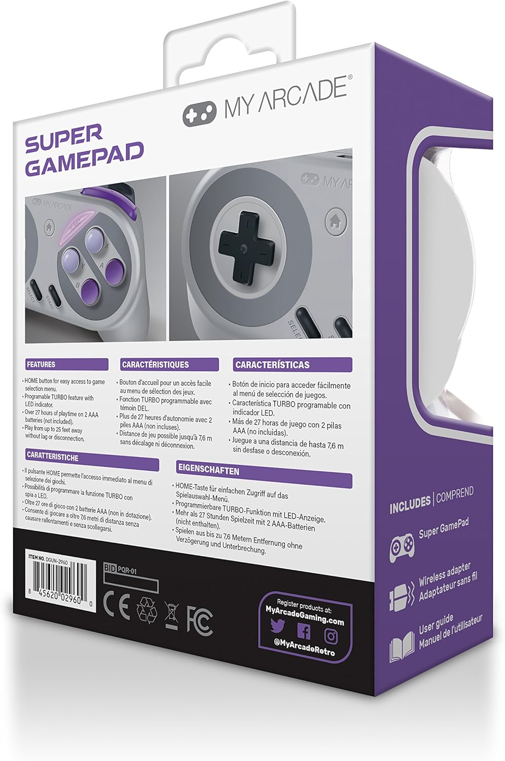 MY ARCADE Super Gamepad product packaging back with features