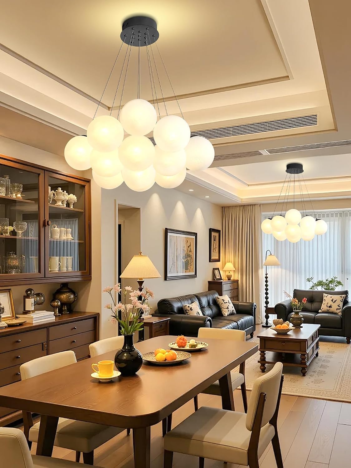 Black Modern Bubble Chandelier Lighting 13-Light White Glass Globe Chandeliers Glass Globe Pendant Light for Dining Room Foyer Bedroom Entryway