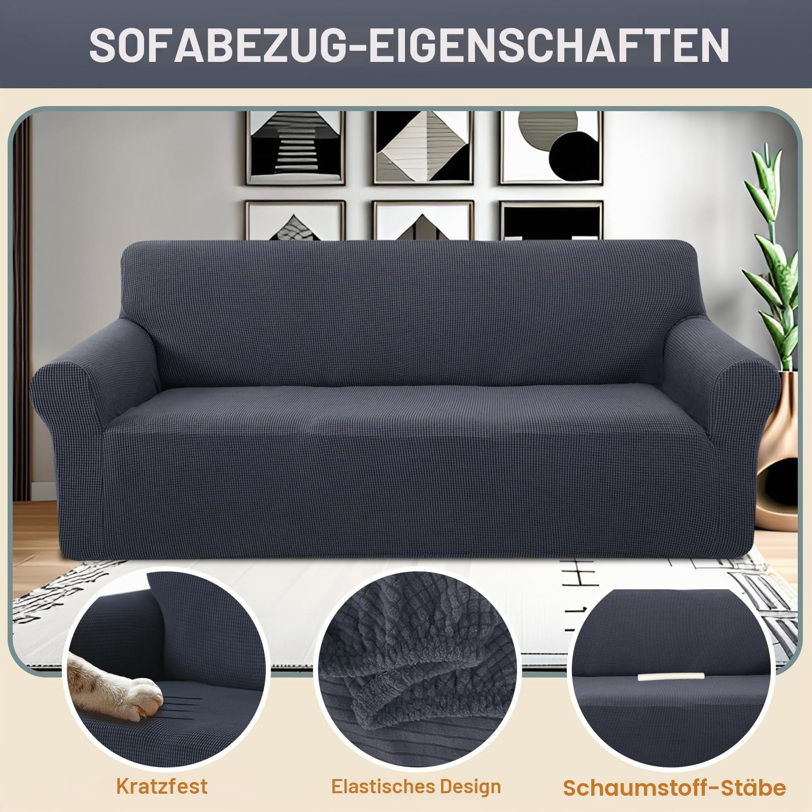Luxshare Home Stretch Sofaüberzug waschbar Rutschfester Möbelschutz mit elastischem Bund & Schaumstoff Kratzfester Sofabezug für… – Ansicht 3