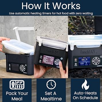LunchEAZE Pro Cordless Heated Lunchbox Battery-Powered, 4-Cup Capacity, 220F Max, Automatic Scheduled Heating, Insulated Bag Included for Hot Meals Anywhere