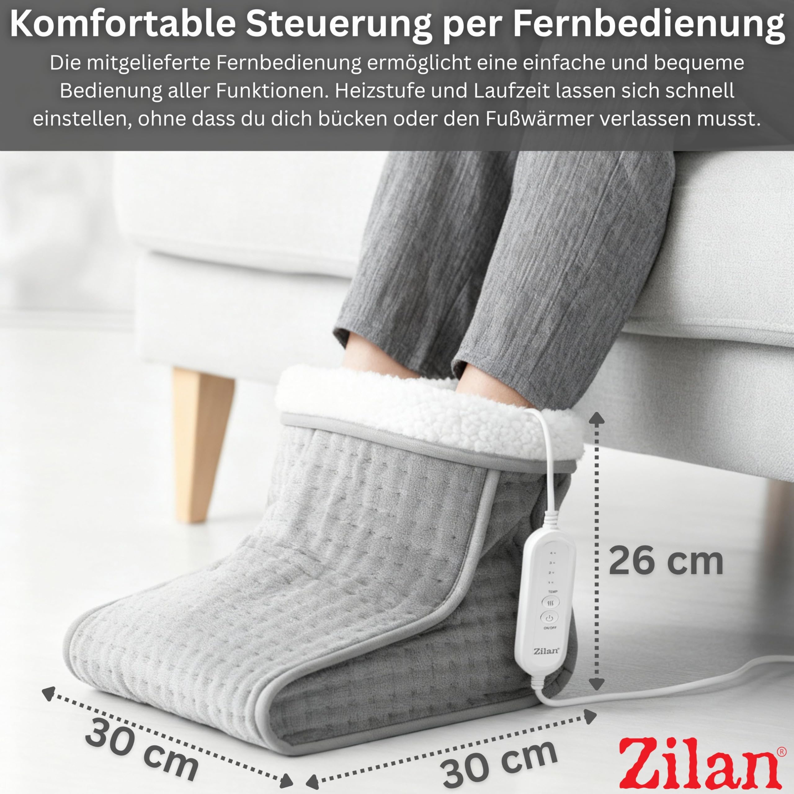 Fußwärmer Elektrisch mit 4 Heizstufen – Fußheizung mit Timer bis 90 Min – Schnelles Aufheizen – Überhitzungsschutz – Wärmekissen für kalte Füße - Für Damen & Herren bis Größe 46 maschinenwaschbar