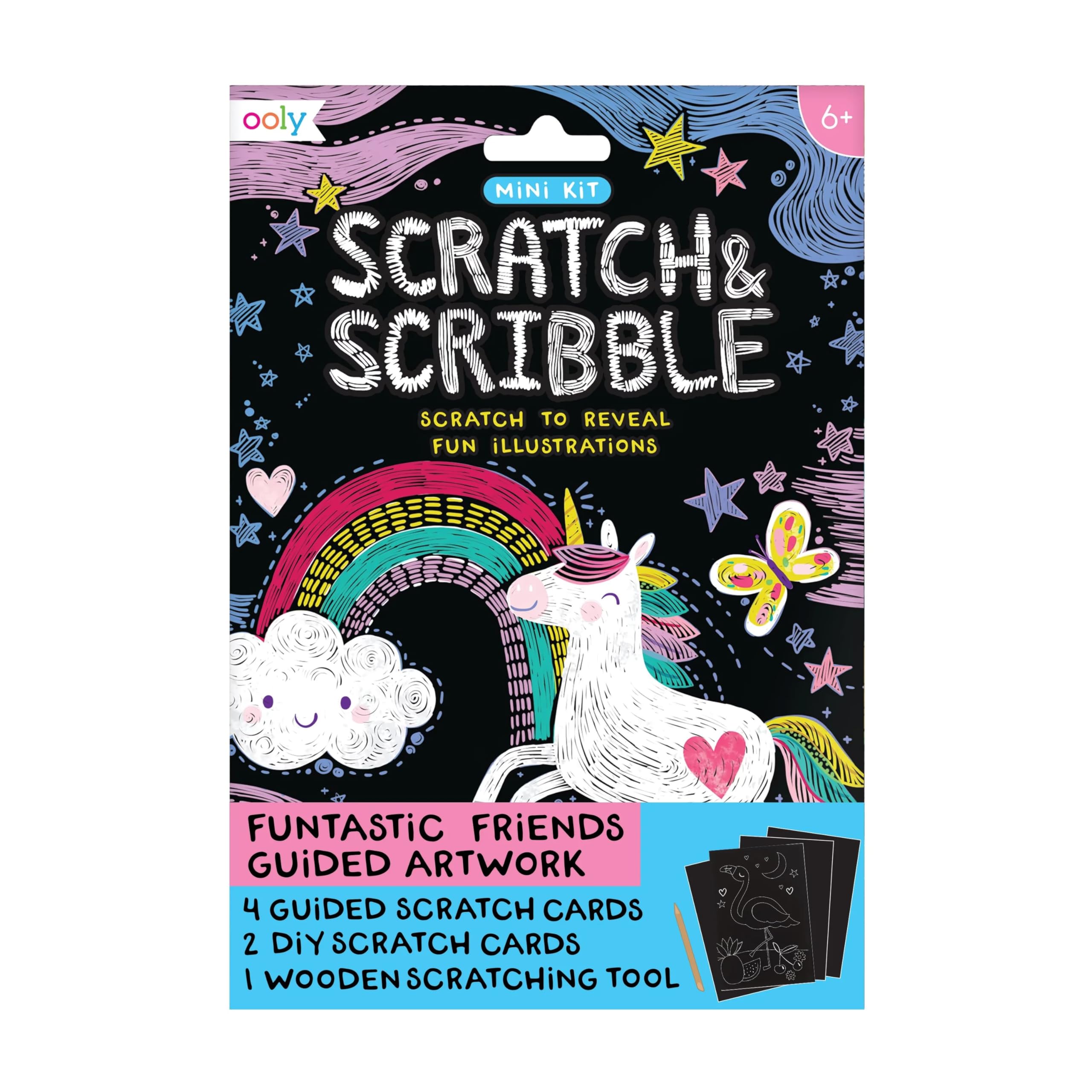 Ooly Mini Scratch &amp; Scribble Art Kit, 6 Cards – Funtastic Friends