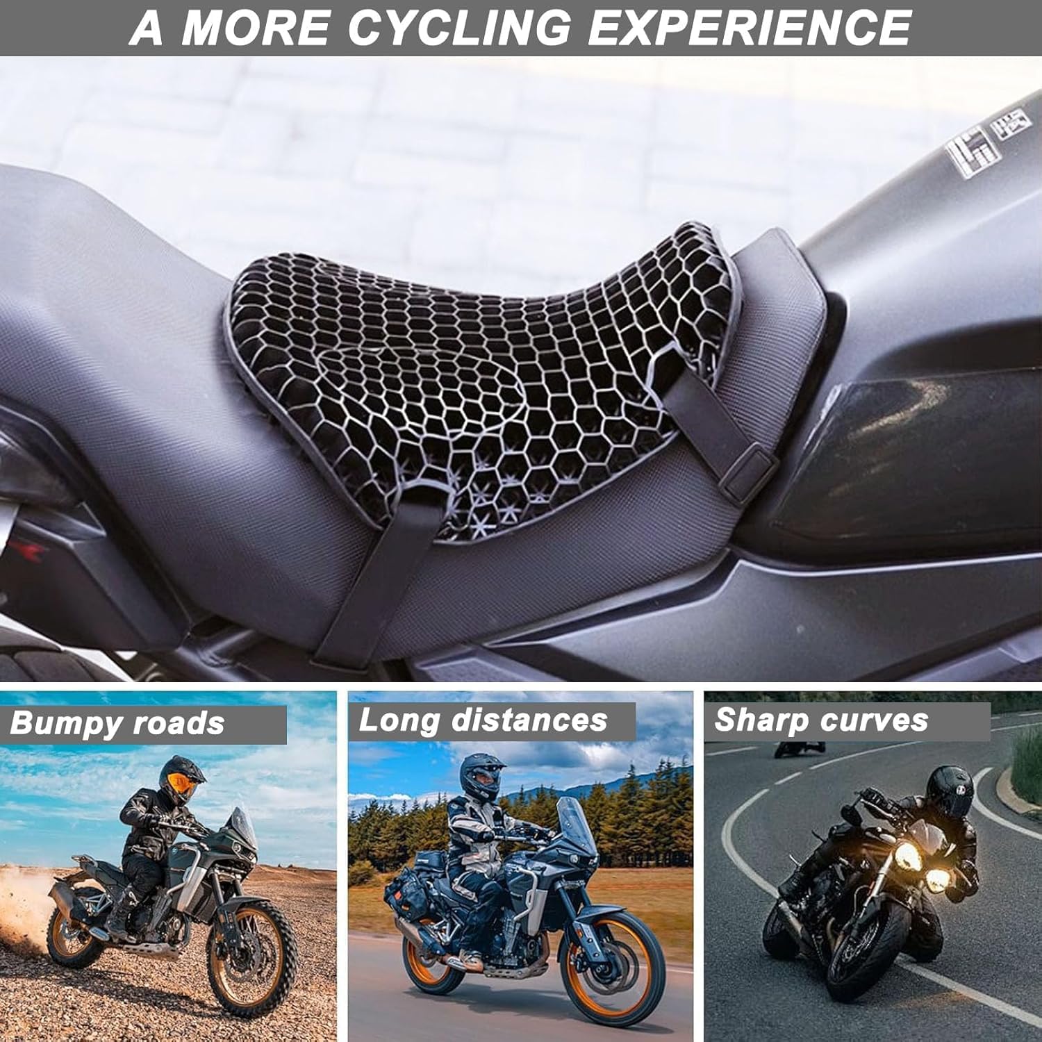 Gel Sitzkissen Motorrad für Suzuki V-Strom 800 2023-2024, Structure En Nid D'Abeille 3D Weich Und Hochelastisch Weich Und Hochelastisch Motorrad Sitzpolster
