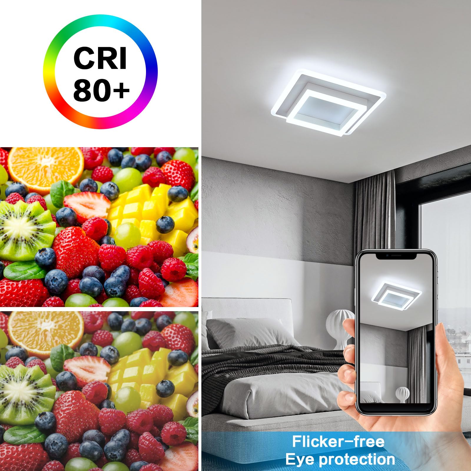 SENQIU Modern LED Ceiling Light, 30W Acrylic Square LED Ceiling Lamp - Image 4
