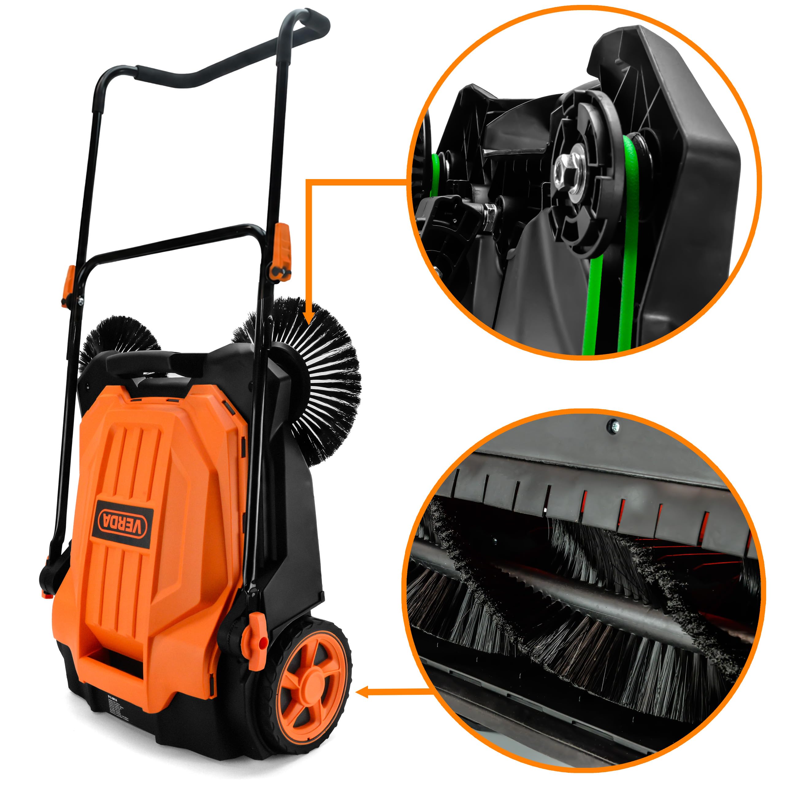 Verda Barredora manual, 2400 m²/h de potencia de barrido, 65 cm de ancho, depósito de 20 l, barredora manual, mango suave, barredora para adoquines, entrada, terraza y patio SN1301Z