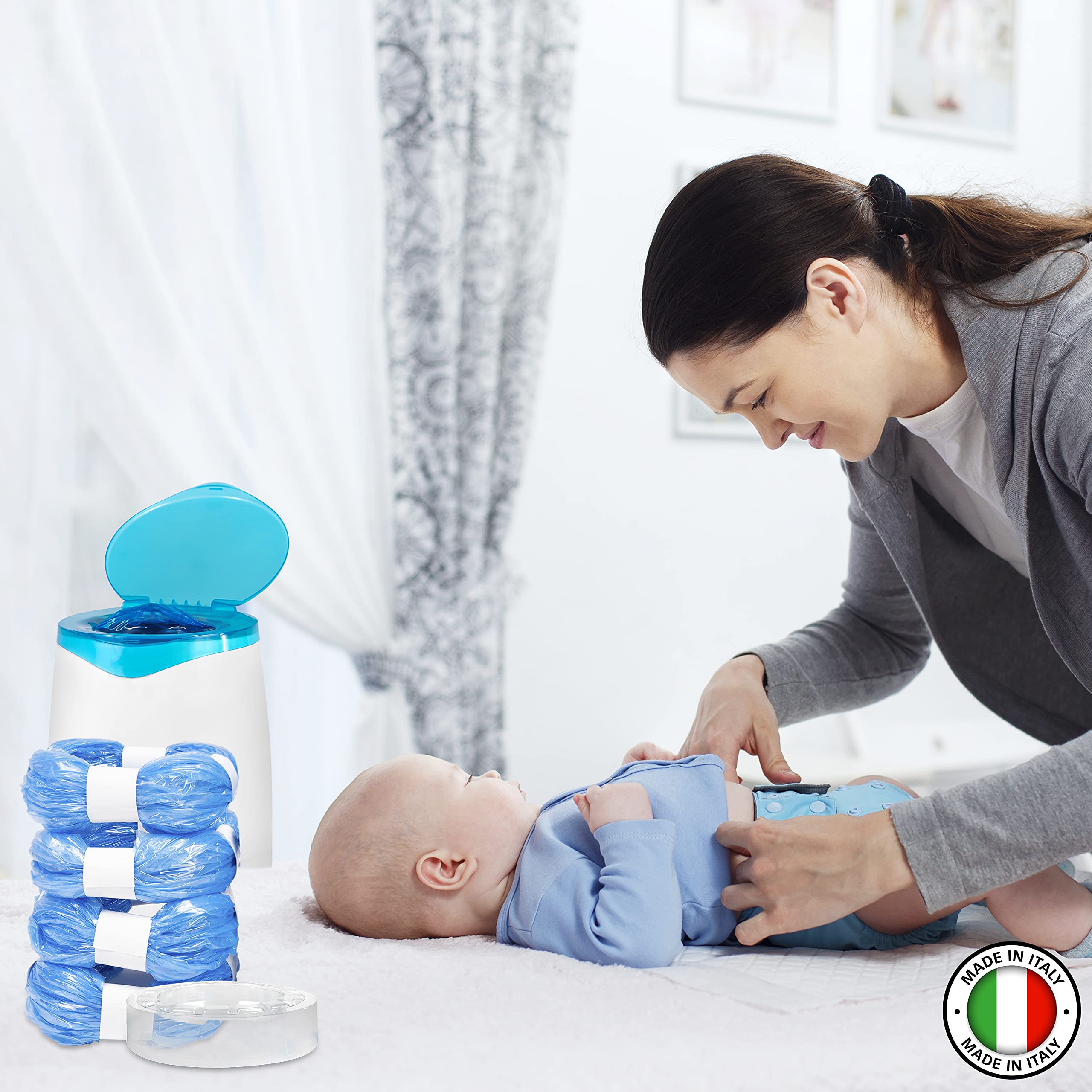 My Happy Nappy Ricariche Compatibili con Maialino Foppapedretti e Sistema di Smaltimento Pannolini Angelcare - 8 Sacchetti con Trattamento Anti-Odore e 1 Cestello Incluso