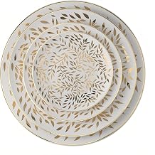 Silver Leaf Dinnerware Set, 8 Inch, Gold Plated, Dishwasher and Microwave Safe, White Gold