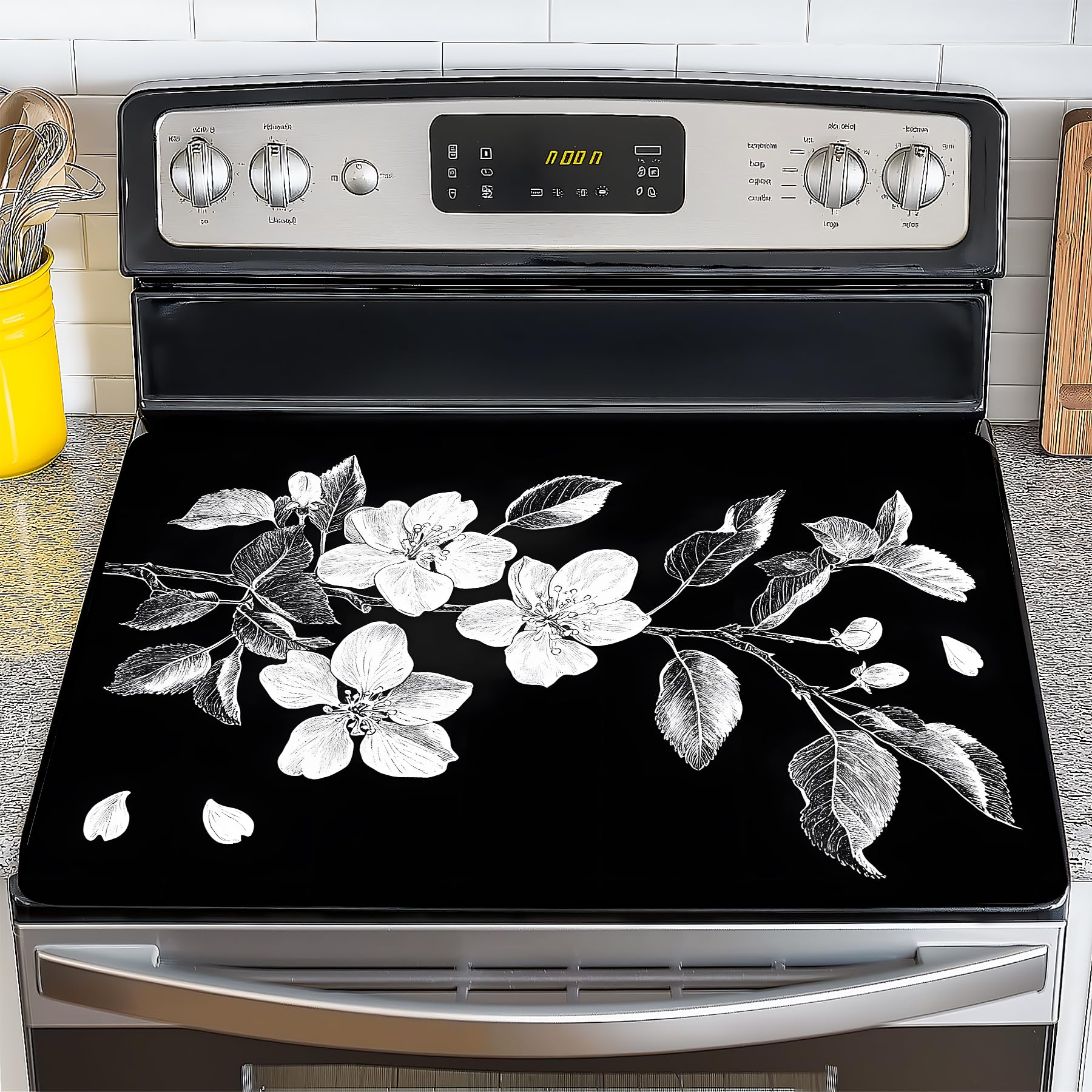 Stove Top Cover for Electric Stove,Glass Stove Top Cover, Heat Resistant Glass Cooktop Cover, Stovetop Protector, Kitchen Decor, Dish Drying Mats Cover for Ceramic Washer Top 28.5x20.5 inch