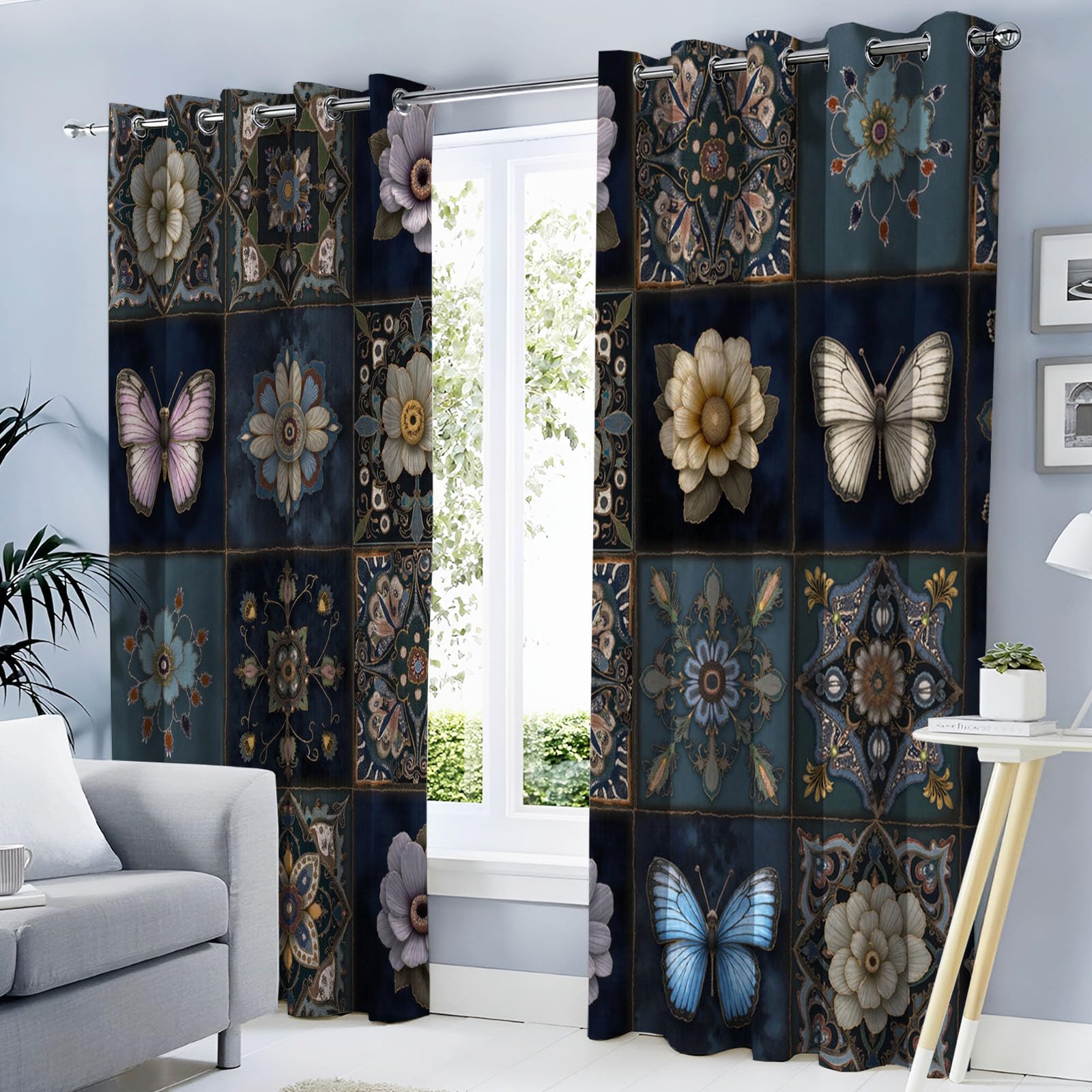 Rideaux fenêtre patchwork gris foncé pour salon | Créez un cocon thermique cosy