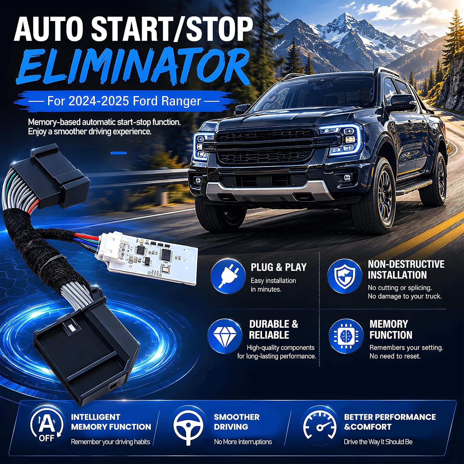 Auto Start Stop Eliminator for 2024-2026 Ford Ranger, Intelligent Memory Module for Automatic Engine Stop Disable, Fits US and Canada Produced Models Only