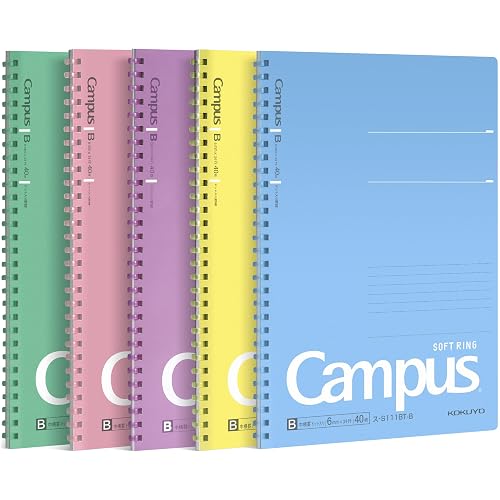 KOKUYO Spiral Lined Notebook, 5 Pack 10'' x 7'' Pastel Journal B5 Campus Soft Ring Notebooks with Dot 7 mm Ruled, 40 Sheets, 1 Subject Notebook, Note Taking for School (SU-S111AT) - B5 - 7mm Dot Ruled