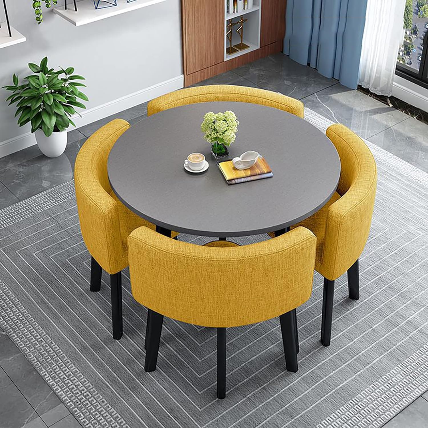 Modern Dining Table Set for 4 Round Conference Room Table with Chairs Small Round Dining Room Table Set Circle Kitchen Table for 4,A36-80x80x75cm