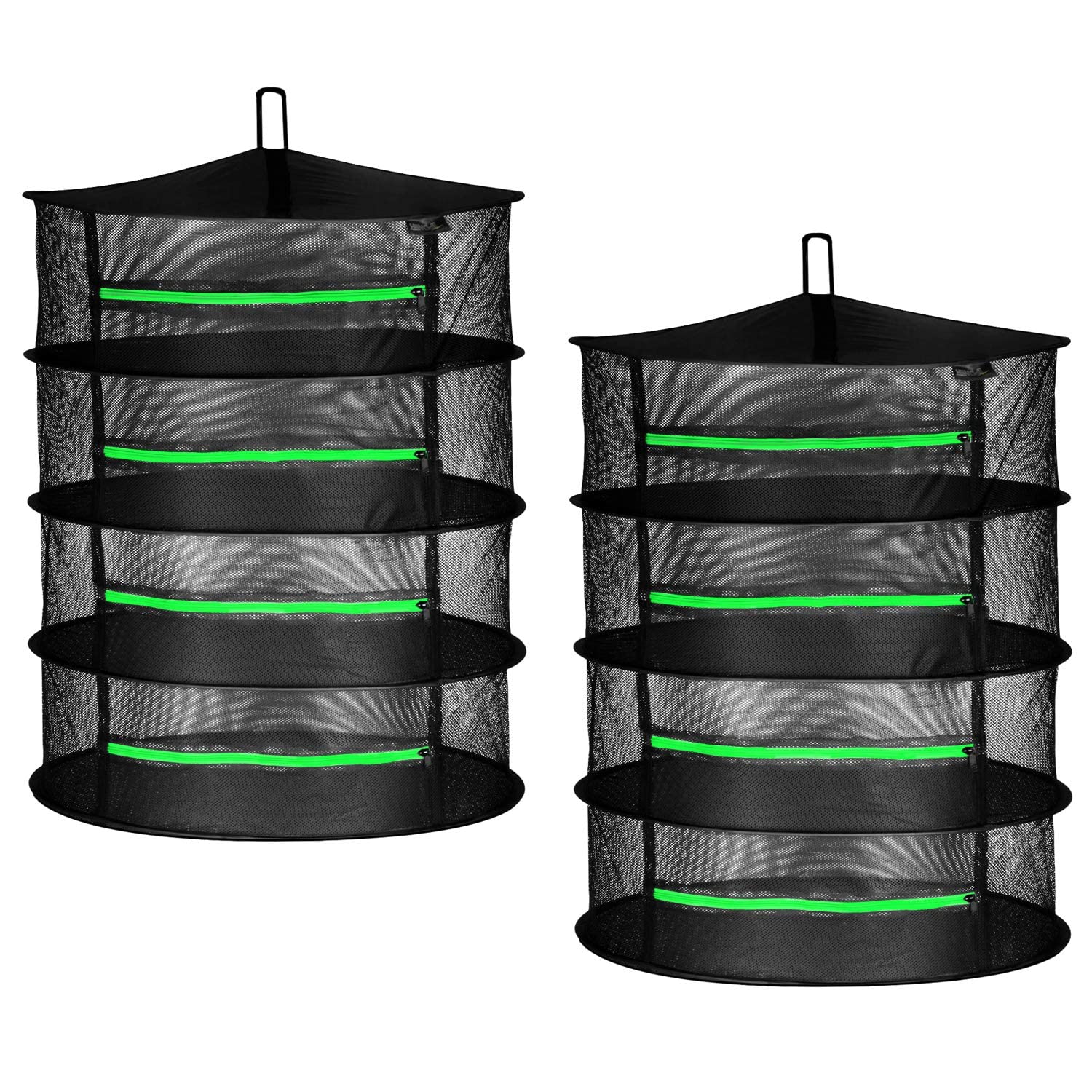 iPower Herb Drying Rack 2-Pack 4-Layer 2ft Foldable Hanging Mesh Net Dryer with Zippers, Heavy Duty Ring, Free Storage Bag and Hook, for Hydroponics Plants Herbs Petals