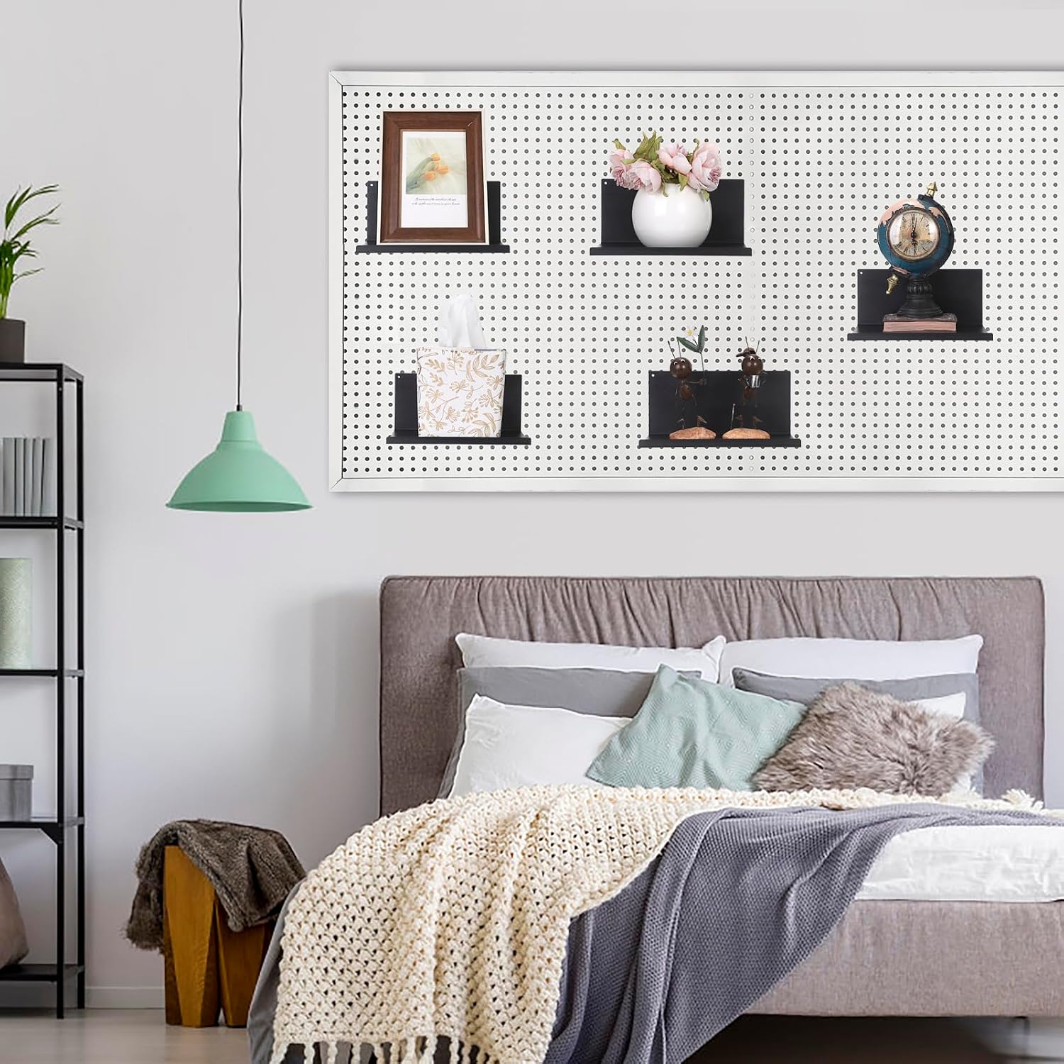 Kokone Magnetic Pegboard Shelves 6 Pack Small Pegboard Shelf for Garage | 5x8 Sturdy Steel Pegboard Accessories for Storing or Displaying Versatile Peg Board Shelf for Workbench,Craft Room,Home,Black