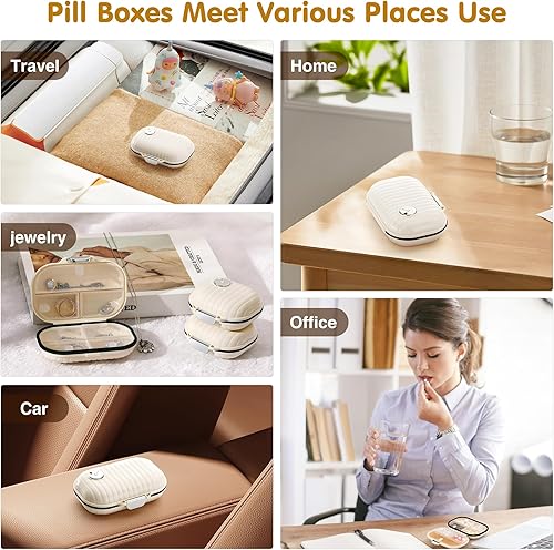 Miniatura 7 de Zannaki Pastillero portátil pequeño semanal organizador de pastillas, bonito pastillero a prueba de humedad para bolsa de bolsillo, mini bolsillo