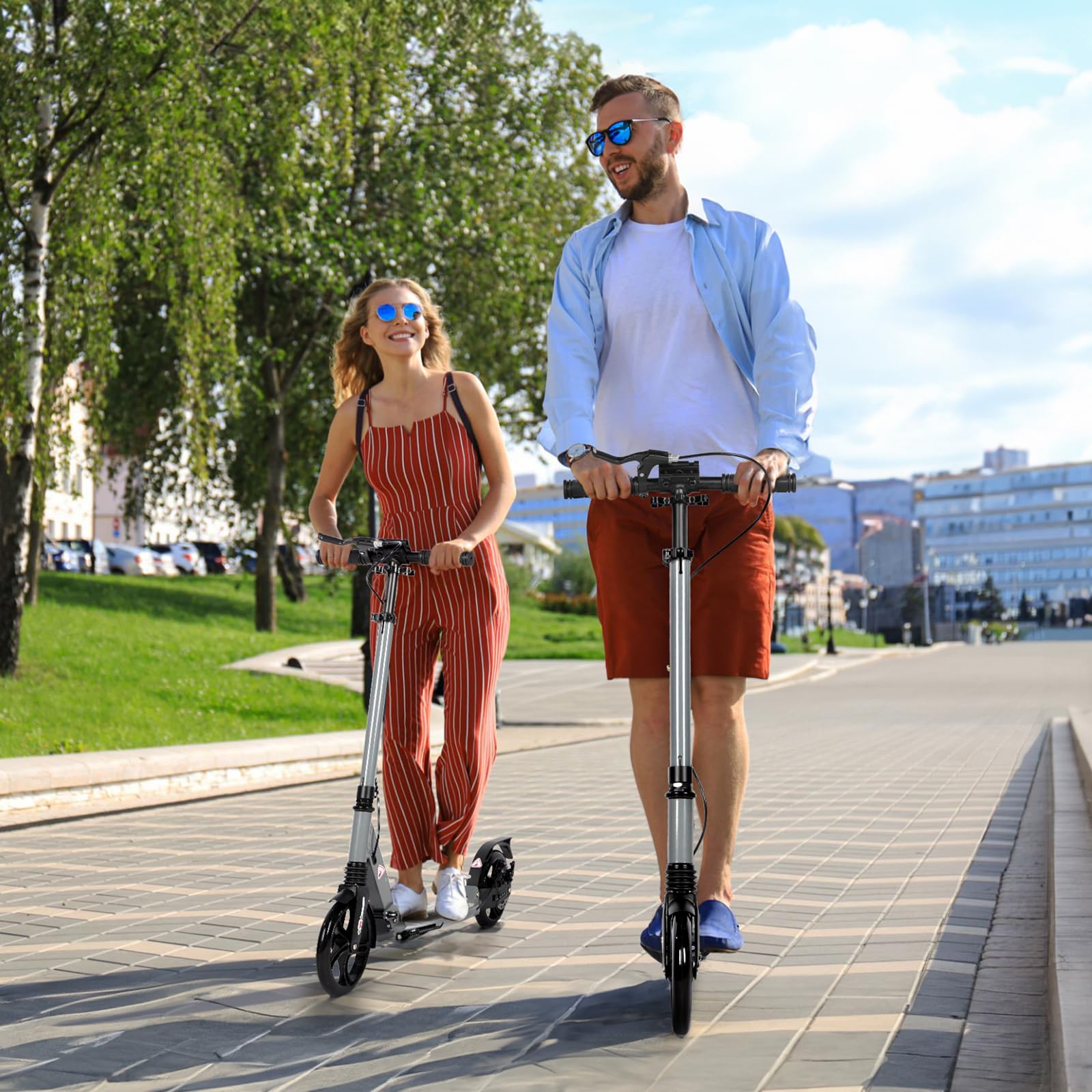 Skuter dla dzieci w wieku 8–12 lat, 200 mm, duże kółka, hulajnoga dla dorosłych, z hamulcami tarczowymi, składana hulajnoga dla dorosłych, z paskiem do noszenia i amortyzacją wstrząsów